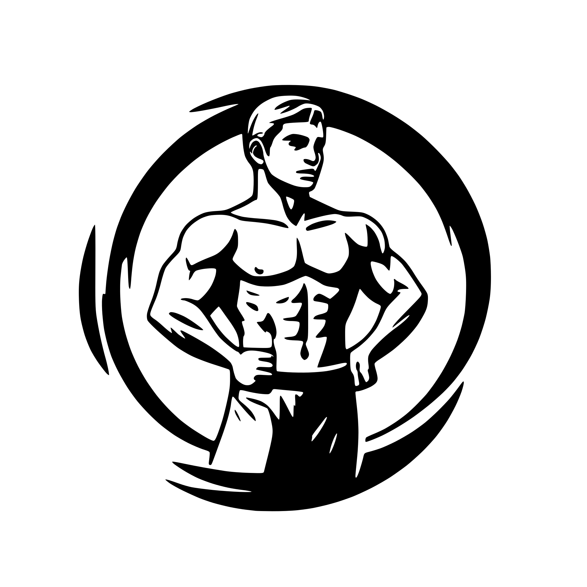 AI-generated SVG of a A Muscular shirtless man, inside moon, representing dream