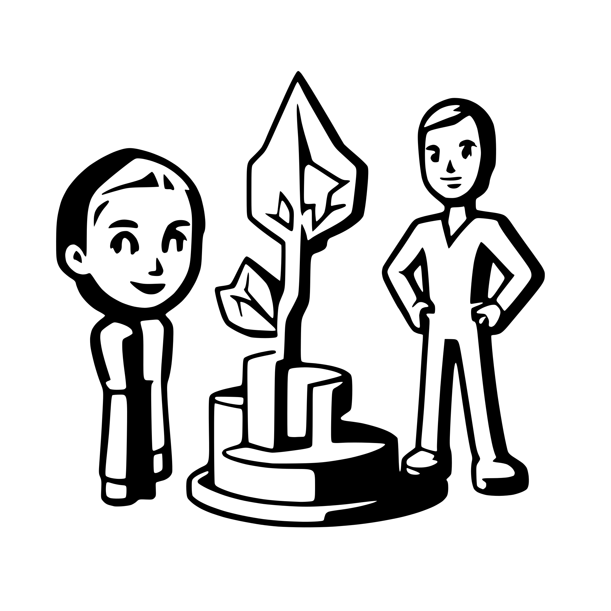 AI-generated SVG of a two heros standing on a base, with graph nodes around them