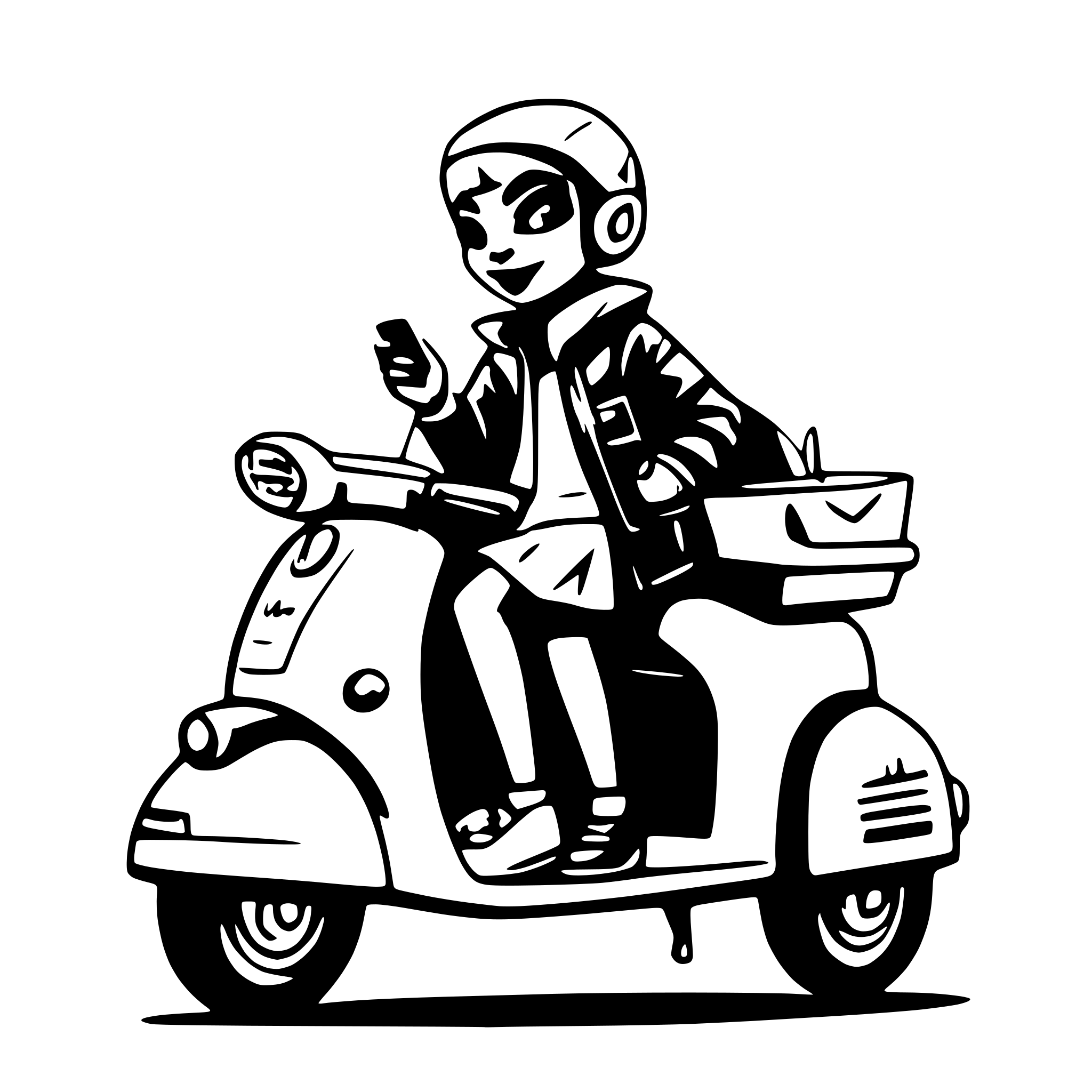 AI-generated SVG of a Short hairs colored black women on a vespa