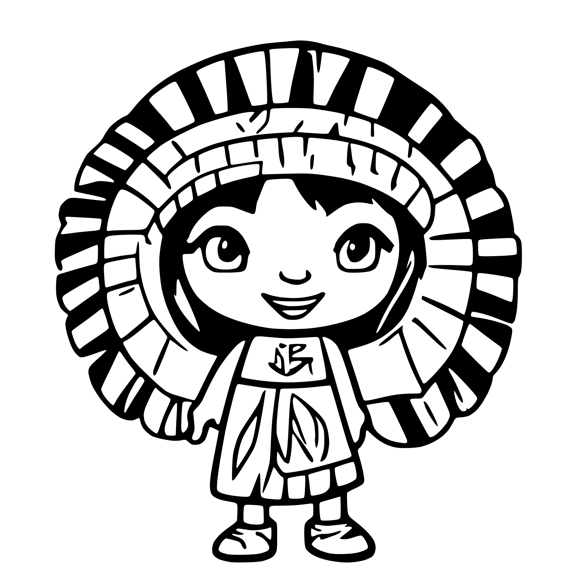 AI-generated SVG of a a little native south american native with typical costums. Entire body.