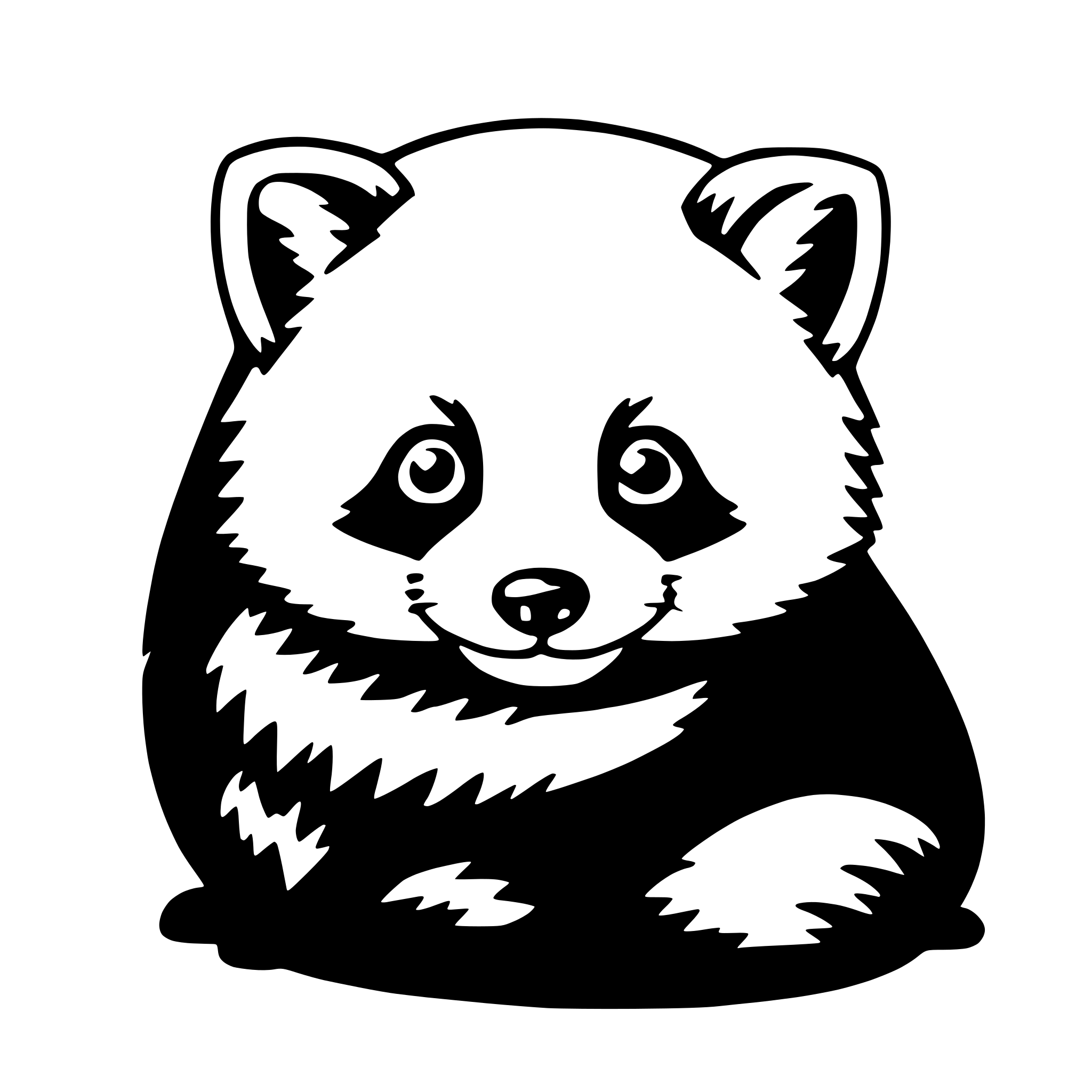 The SVG depicts a cute, cartoon-style depiction of a panda. The panda is sitting upright with its arms and legs tucked in, giving it a round, plump appearance. It has large, round eyes that are looking directly at the viewer, and a small, black nose. The panda's fur is black with white markings, which is characteristic of pandas. The SVG is simple and stylized, with no additional objects or interactions. 