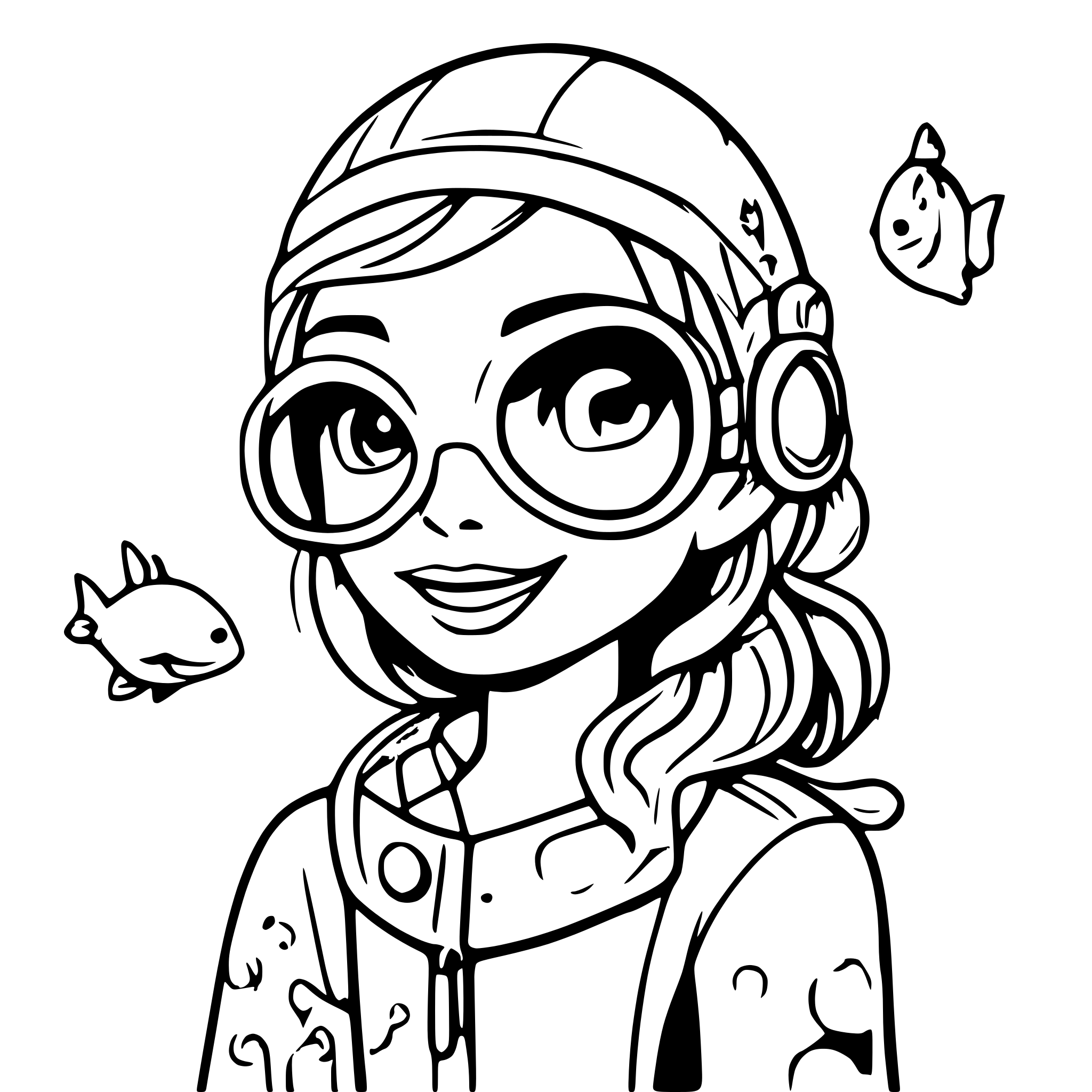 AI-generated SVG of a Female Scubadiver with Fishes and bubbles around her