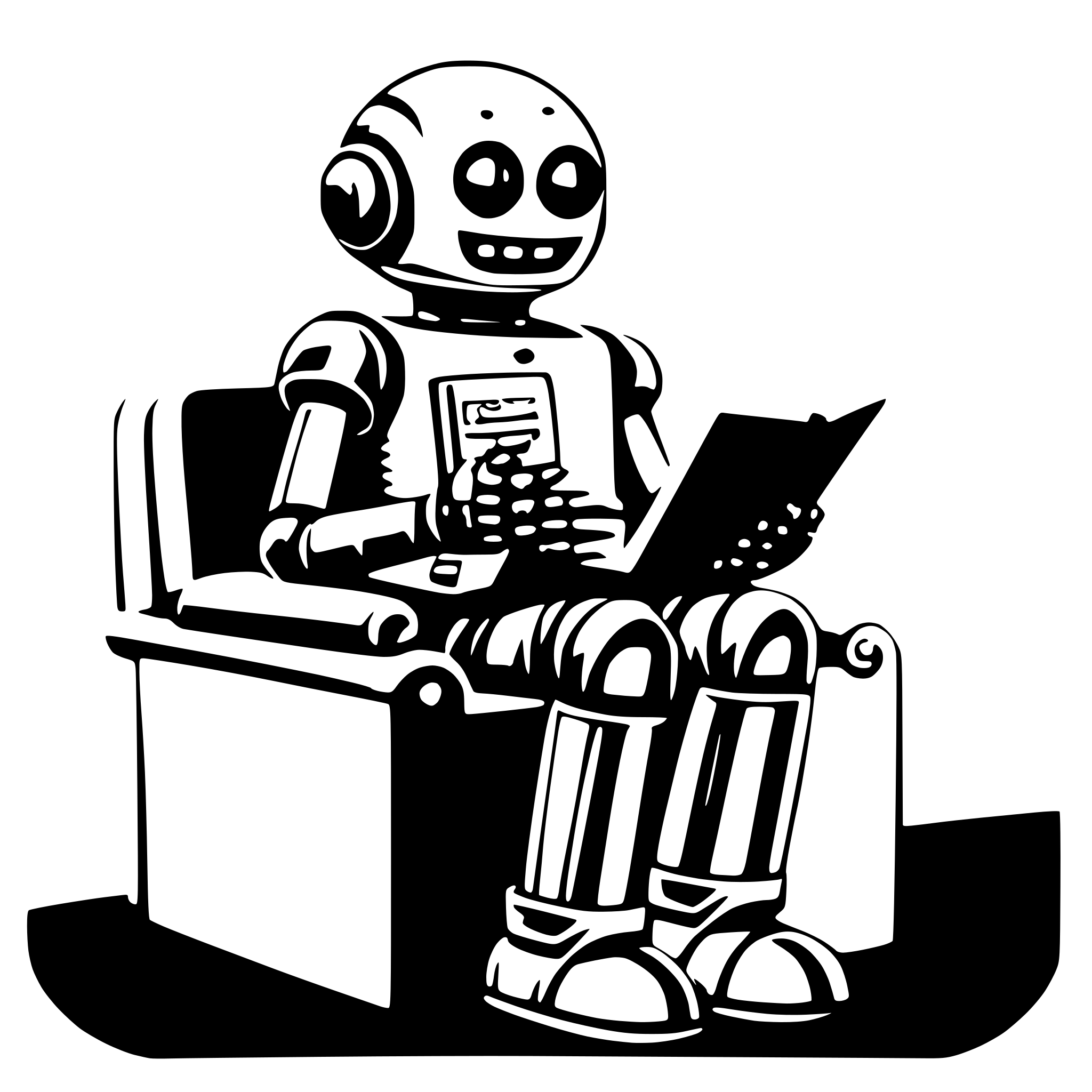 AI-generated SVG of a friendly robot reading a book