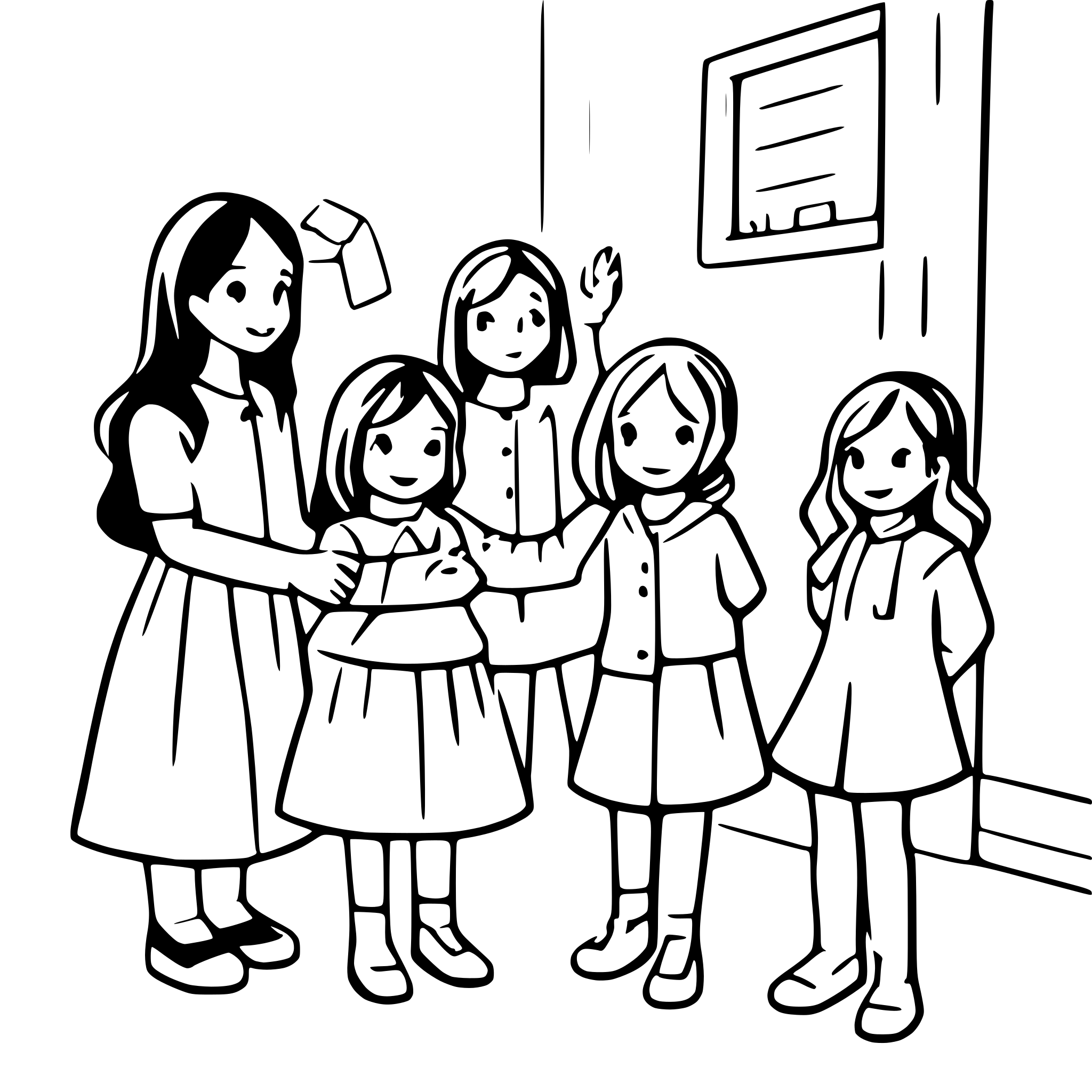 AI-generated SVG of a educator says goodbye to 8 children in the kindergarden