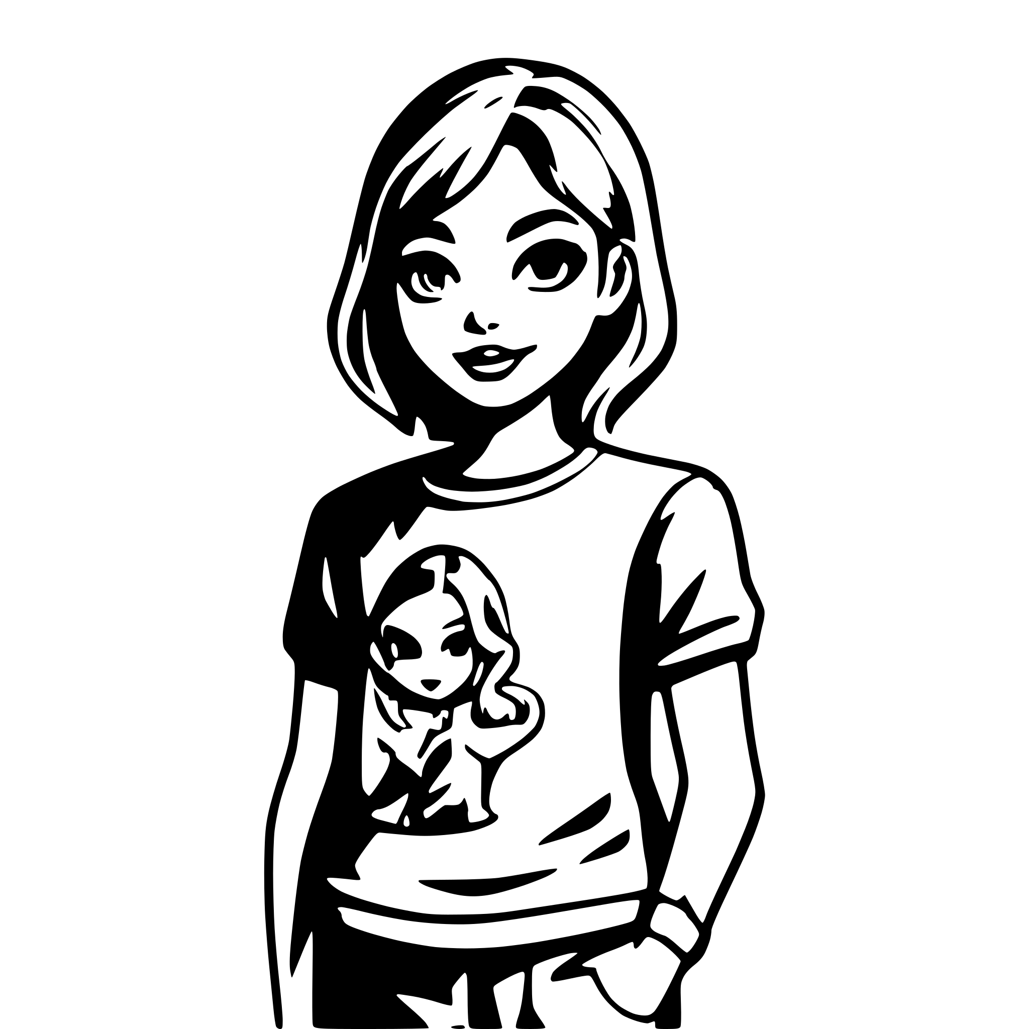AI-generated SVG of a girl with RT print on t shirt