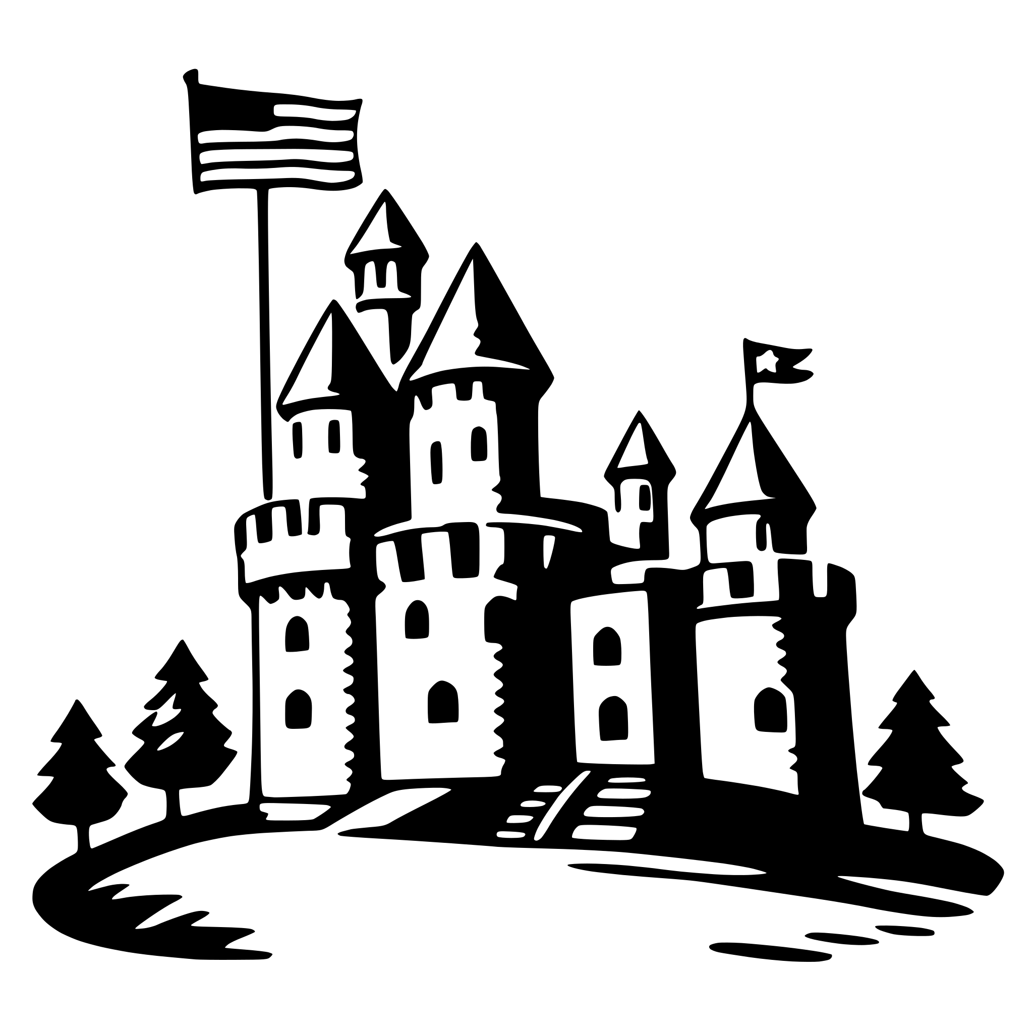 AI-generated SVG of a castle with flags