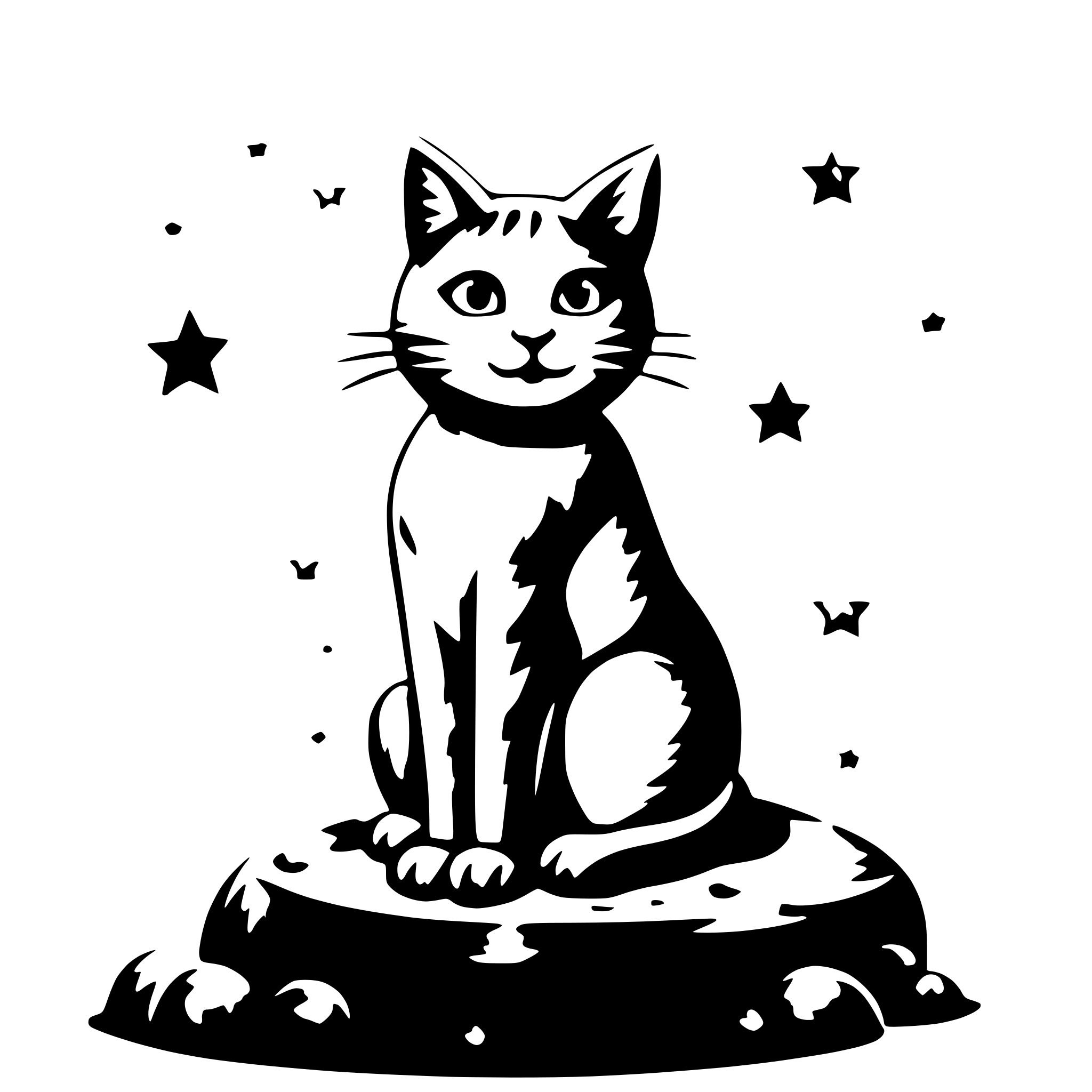 AI-generated SVG of a childish, cat on moon, stars around