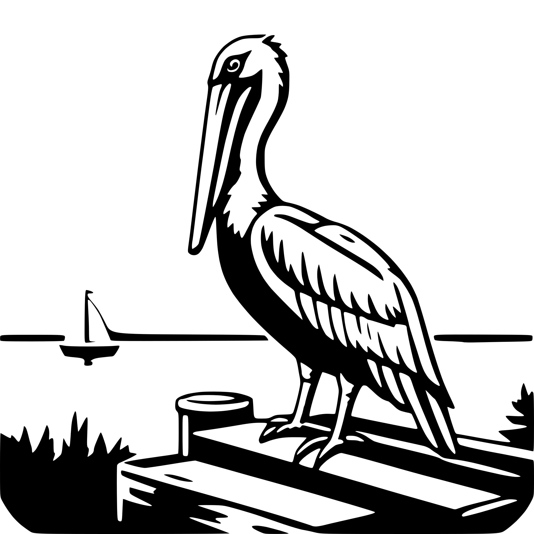 AI-generated SVG of 'pelican on pier'