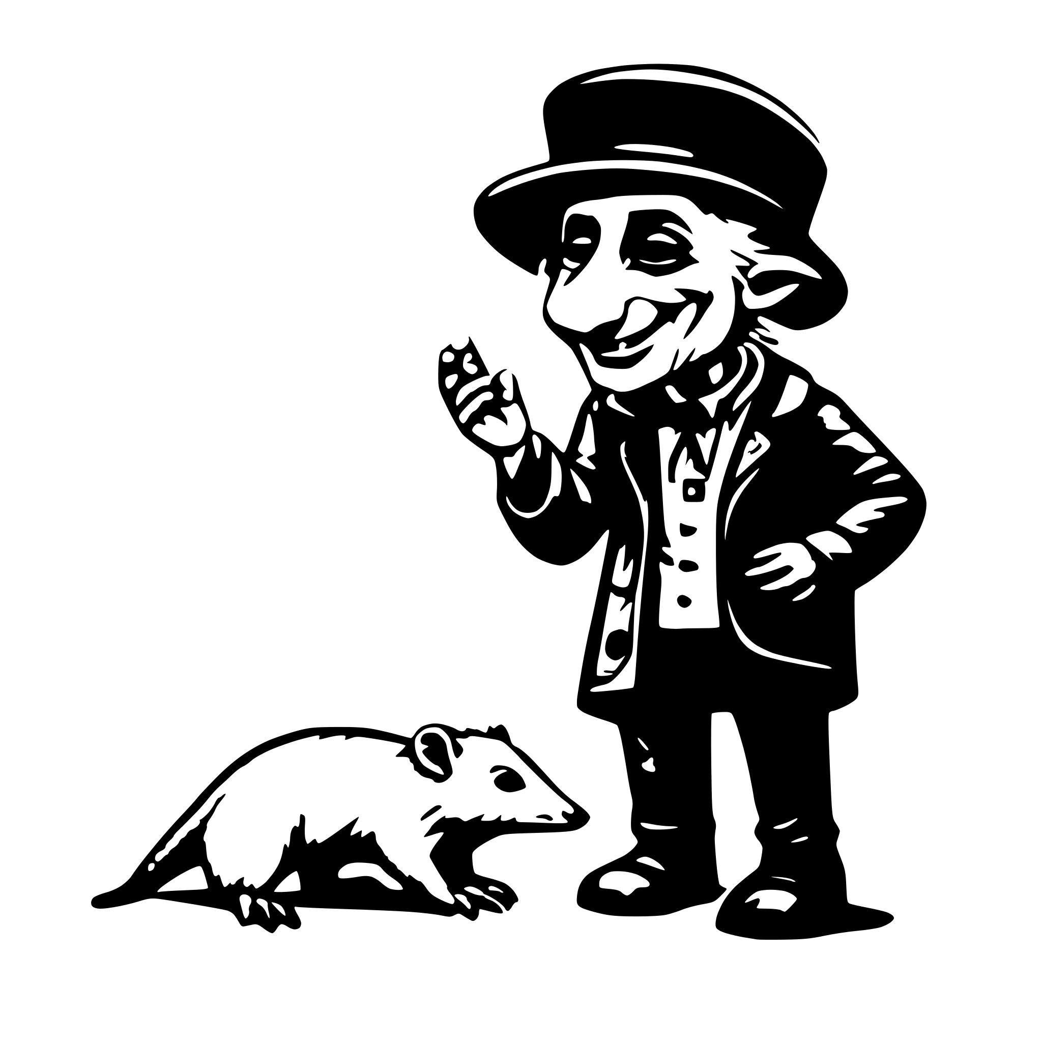 AI-generated SVG of a 3d animated cartoon of a opossum street preacher