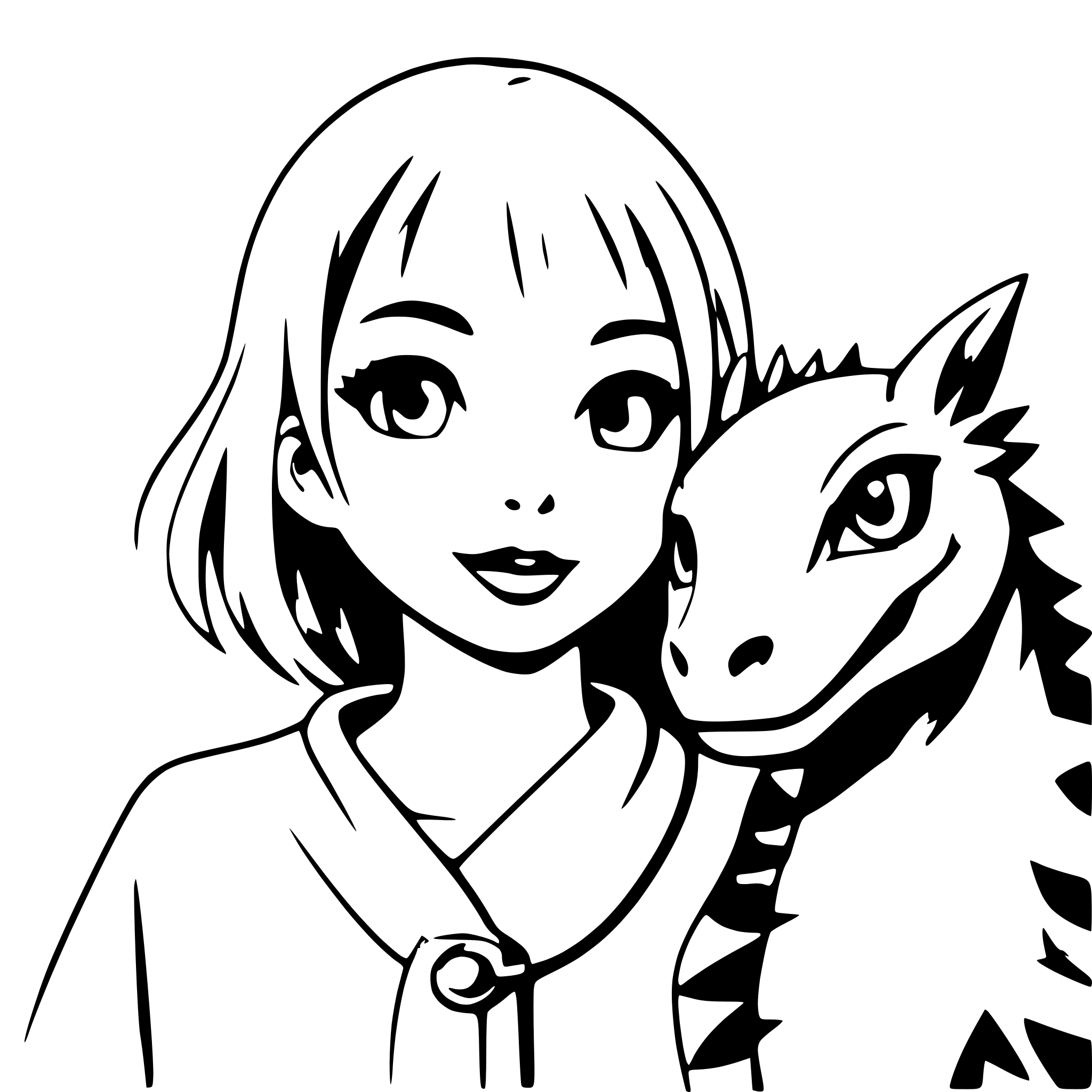 AI-generated SVG of a girl with pet dragon