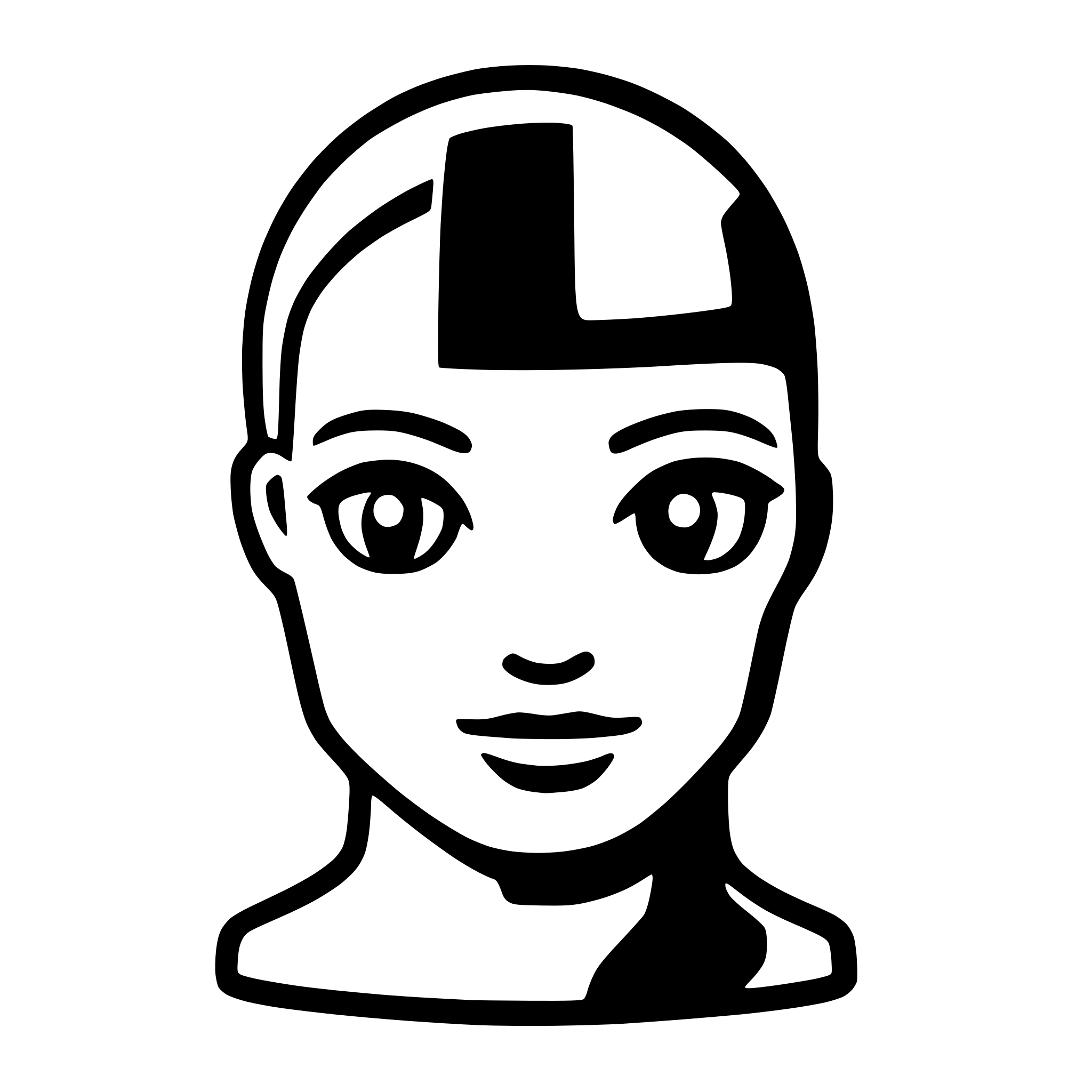 AI-generated SVG of a give me an brand icon of half a human face with half a robotic face, for a brand that specializes in human-like artificial intelligence. the halves should be divided down the center, with the right half being a human mask and the left side being robotic