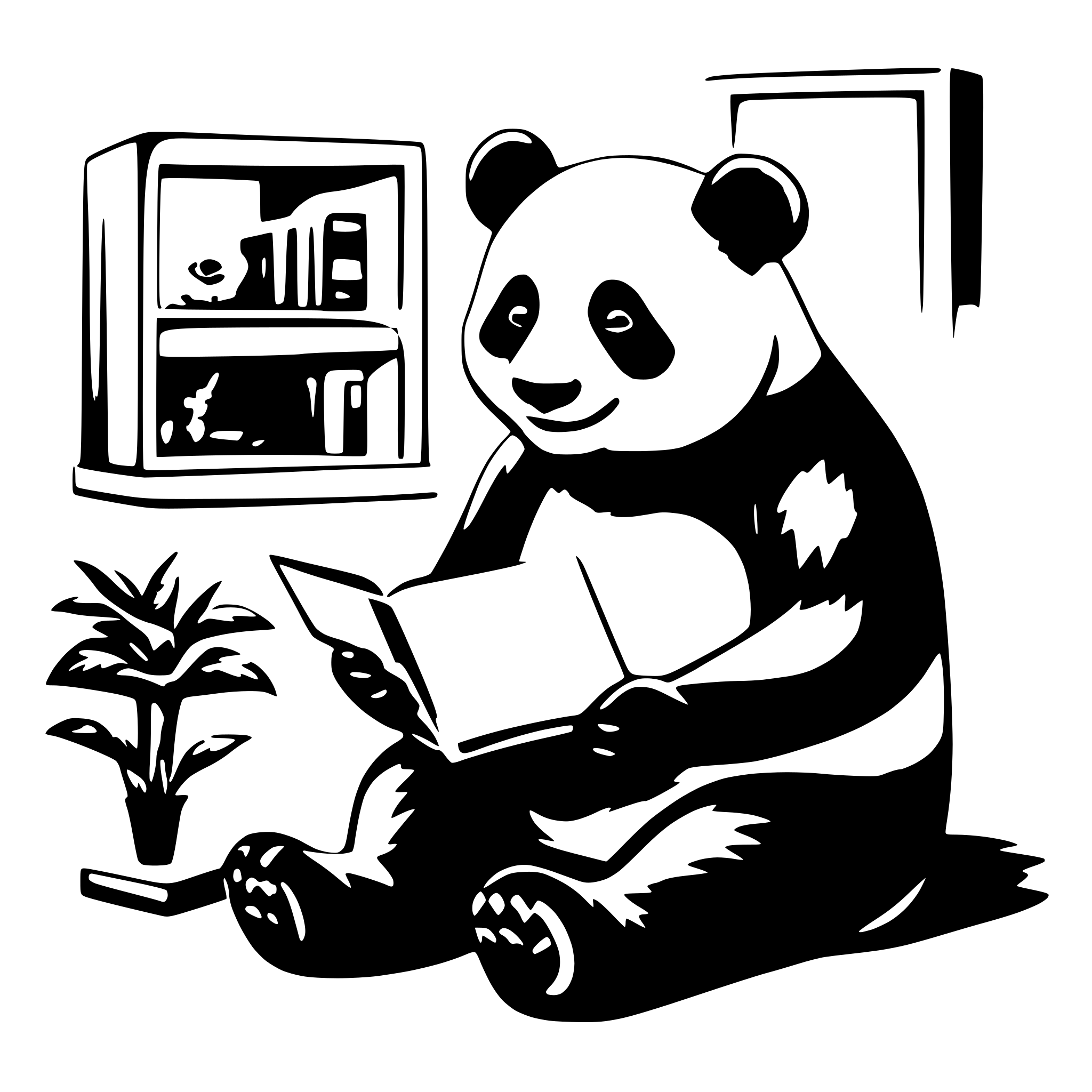 AI-generated SVG of a a panda ,sit in the bedroom,read a book