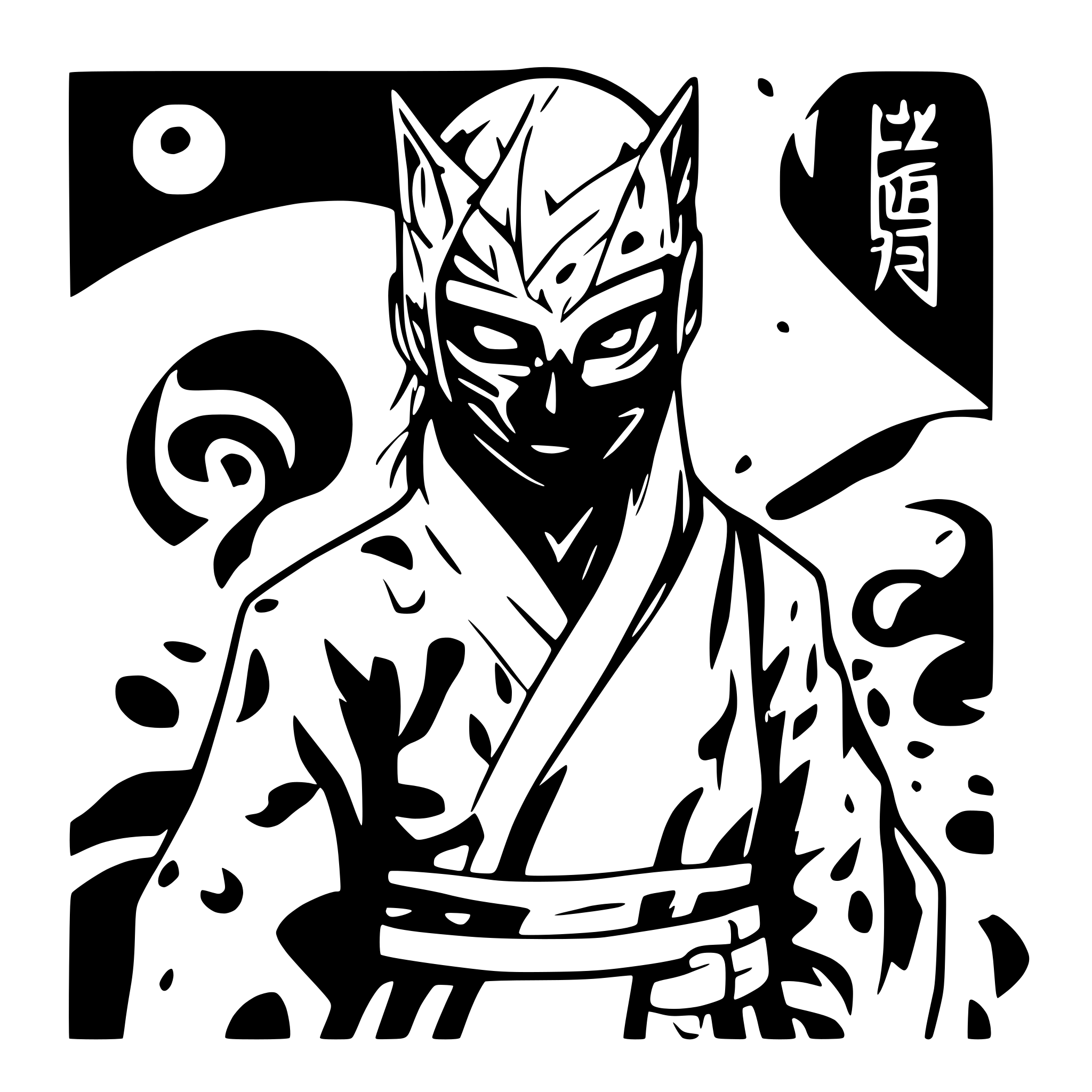 AI-generated SVG of 'Kabuki-male-kitsune dark ninja, ambu-mask'