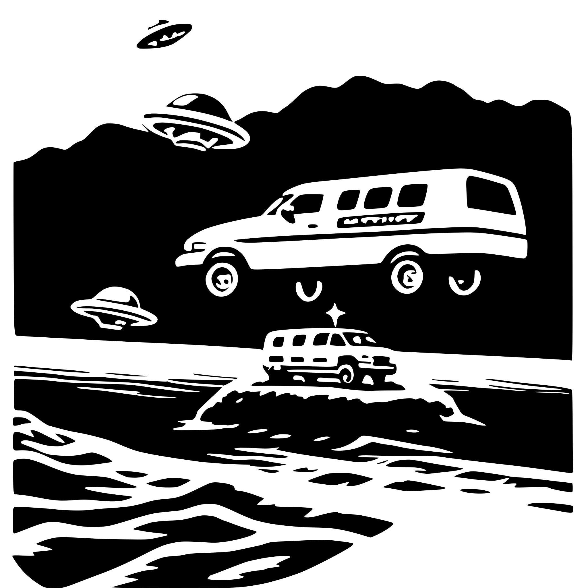 AI-generated SVG of '1997 chevy express passenger van flying off a ocean bluff, being abducted by a ufo'