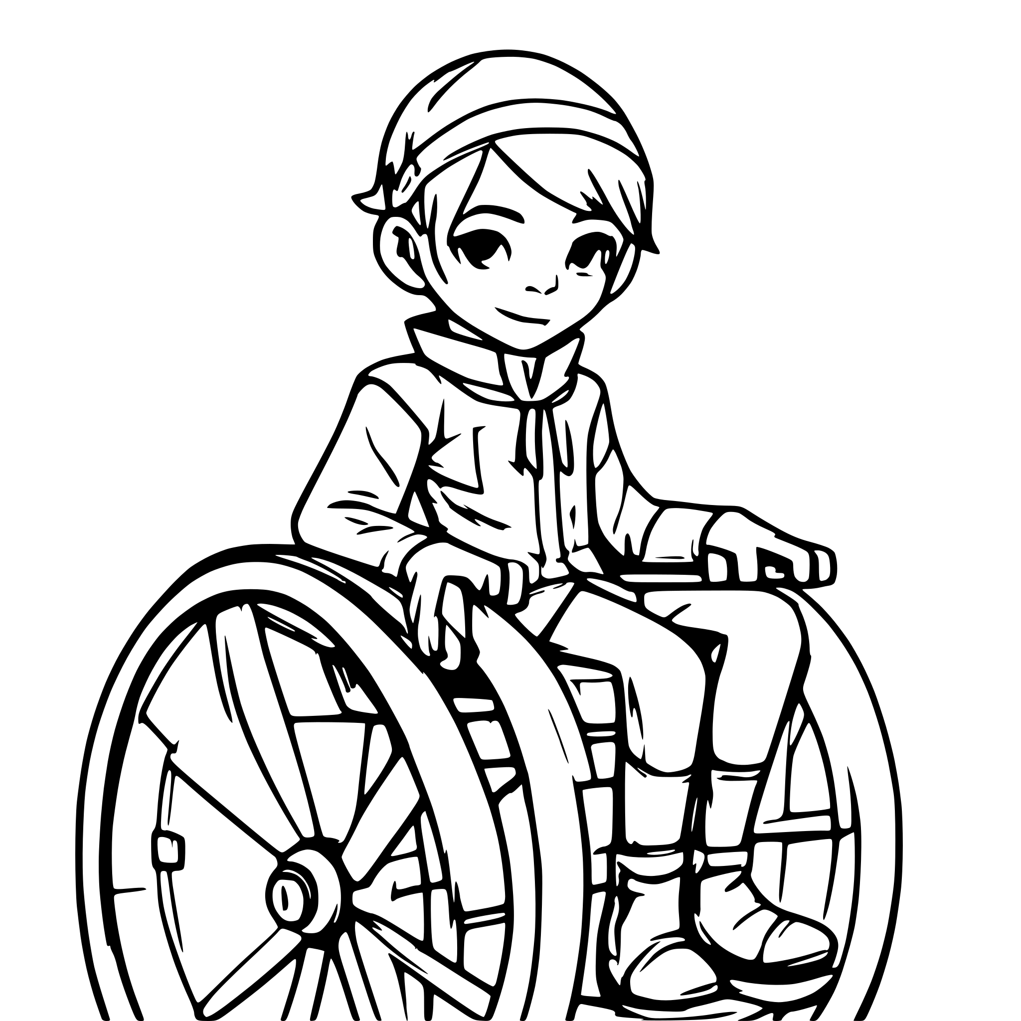 AI-generated SVG of a Boy dressed in elf costume sitting in a custom wheelchair nostalgic