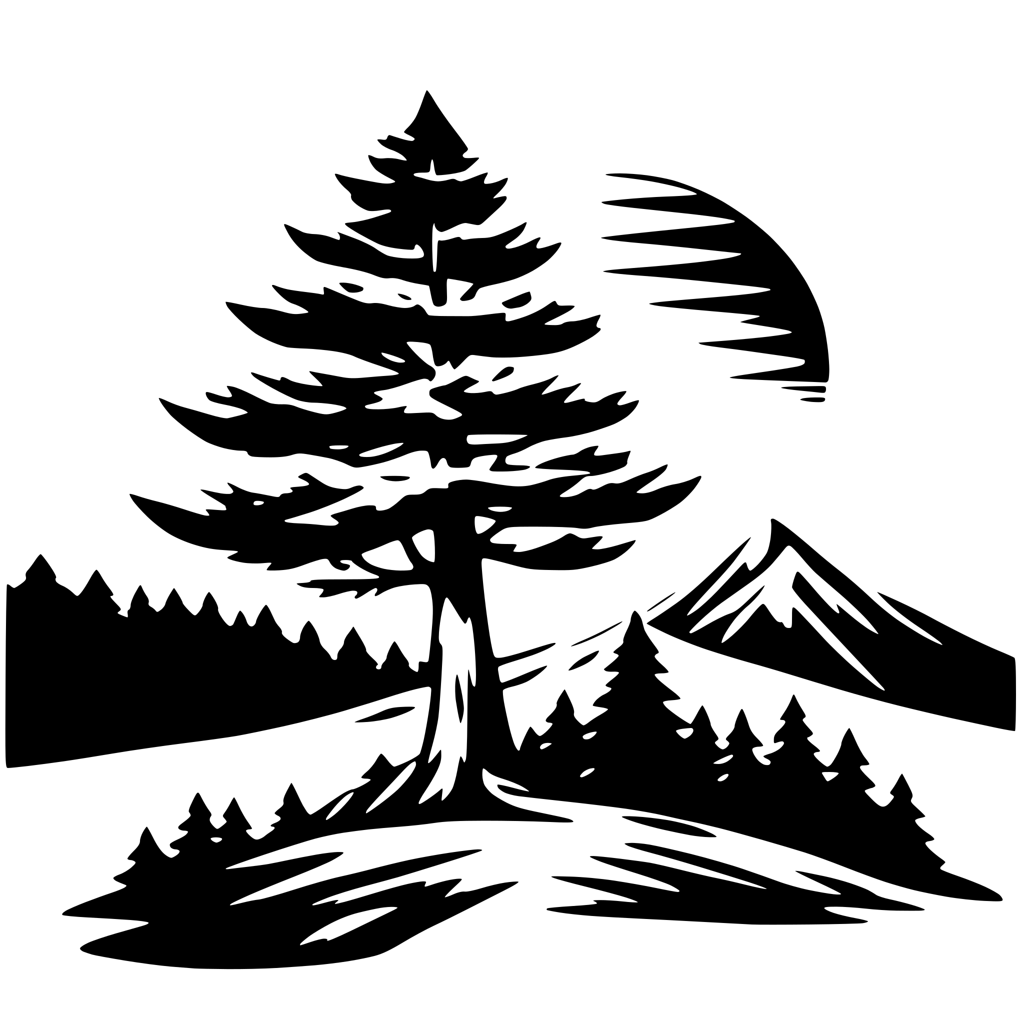 AI-generated SVG of a a mountain, a pine tree with rising sun