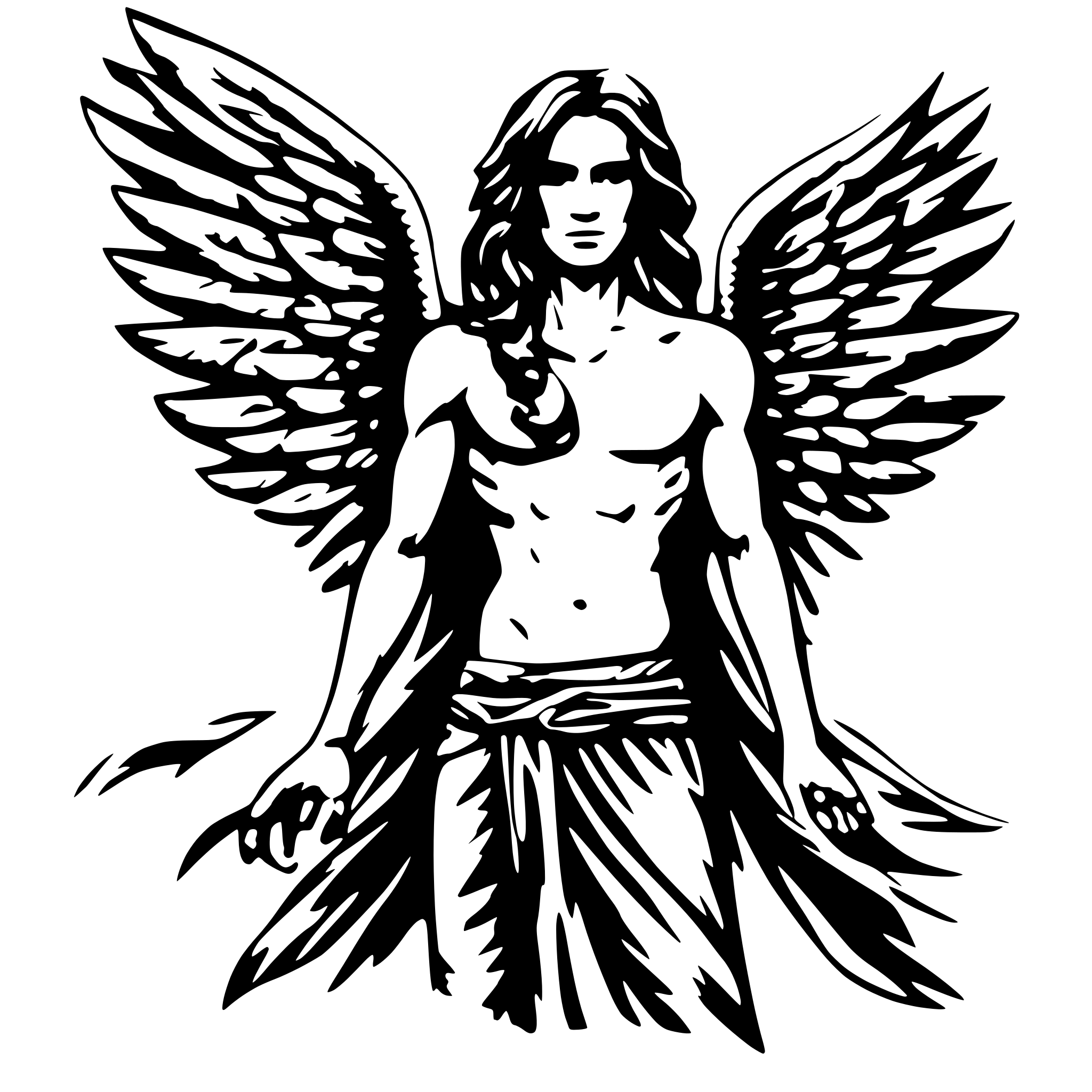 AI-generated SVG of a A male angel with long hair and outstretched wings. And sexy muscular upper body AI-generated SVG of a A male angel with long hair and outstretched wings. And sexy muscular upper body