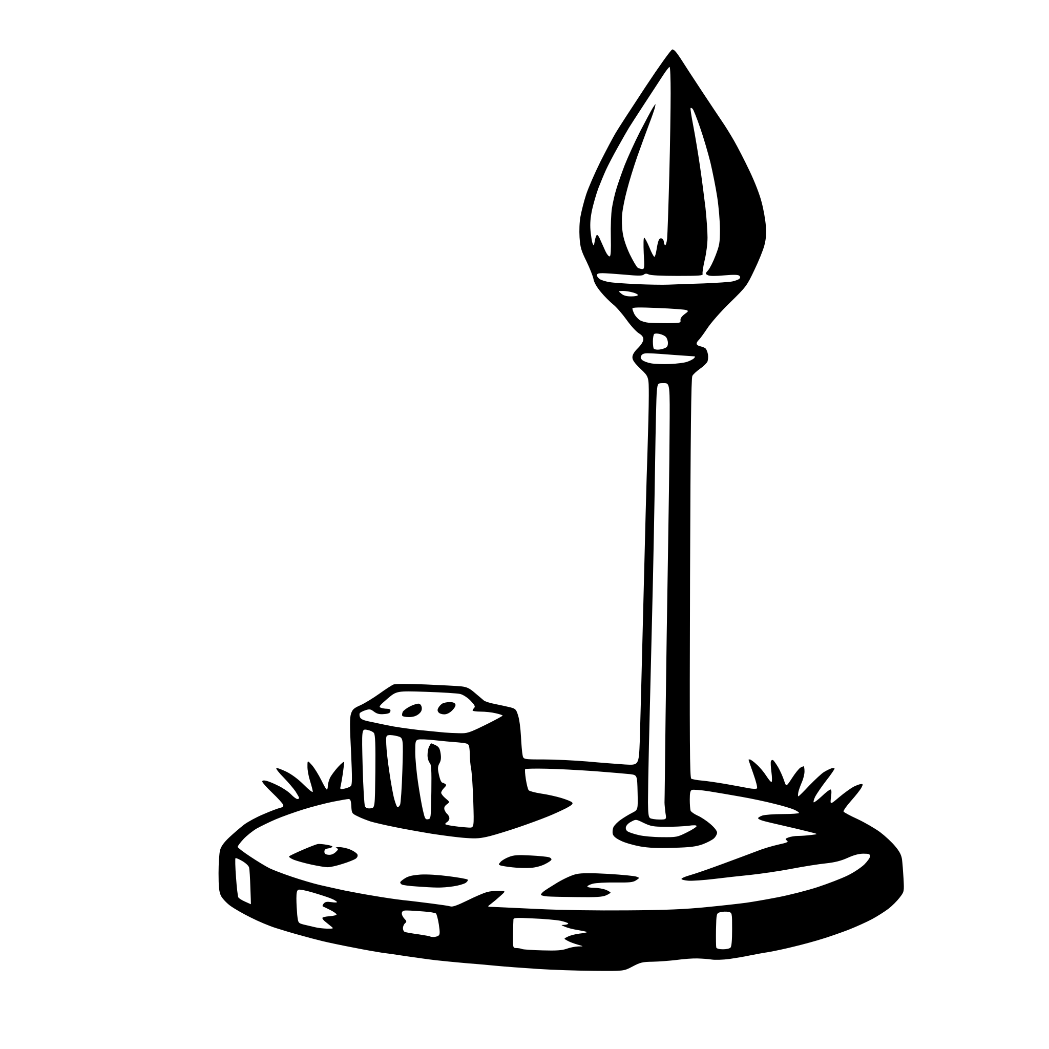The SVG shows a stylized illustration of a monument or memorial. The main objects are a tall, pointed obelisk and a base with a plaque or inscription. The obelisk is topped with a small, rounded cap, and the base appears to be a simple, flat platform. The illustration is in black and white, with no color information provided. The obelisk is standing upright on the base, and there is a small amount of grass or vegetation around the base, suggesting that the monument is outdoors. The style of the illustration is minimalistic and appears to be a digital vector graphic. 