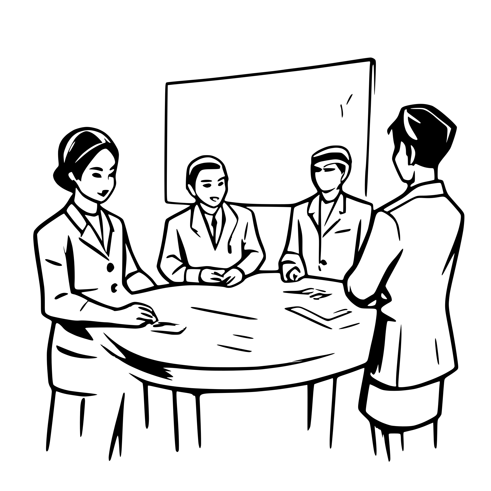 AI-generated SVG of 'Sukarno discusses with national leaders in a simple room, with a map of Indonesia on the wall. Soft sunlight illuminates their faces, creating a serious and determined atmosphere.'