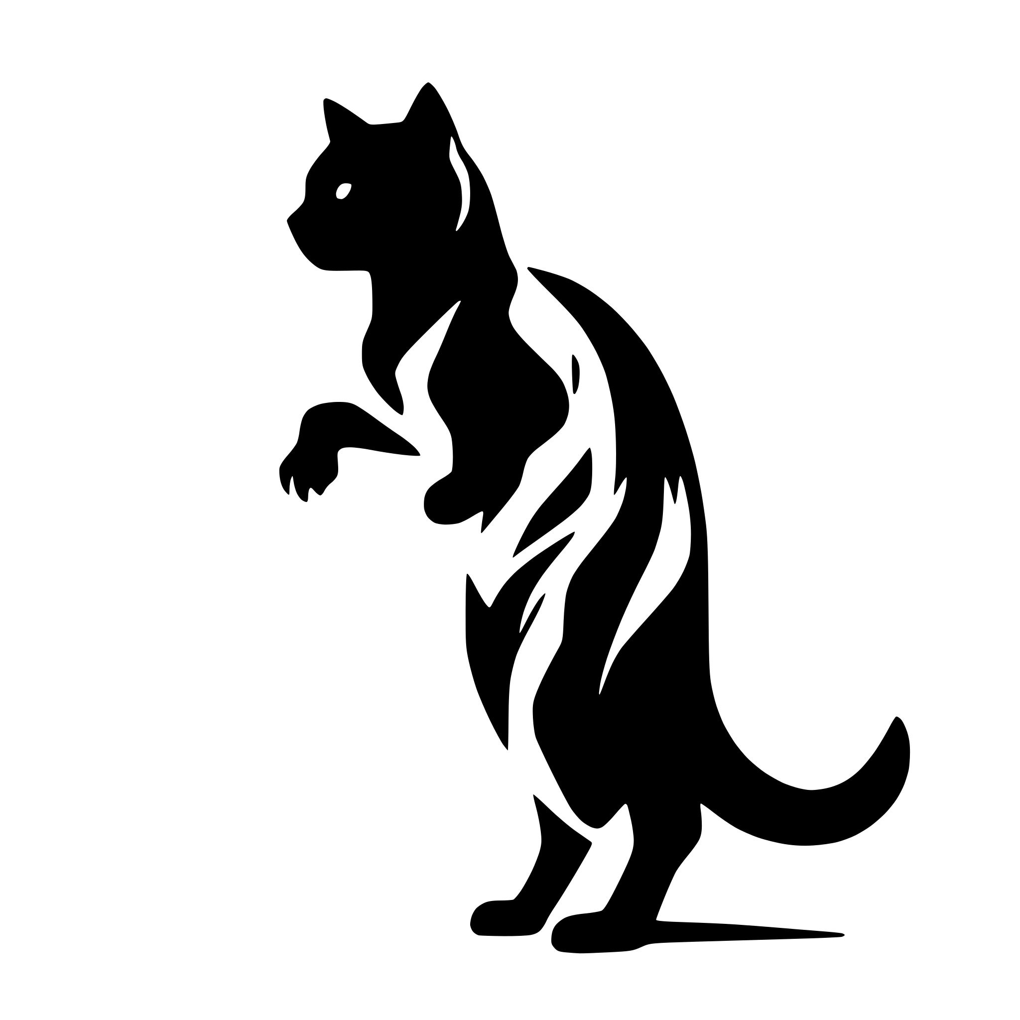 AI-generated SVG of a a silhouette of a cat, seen from the side. the cat is on its rears and in fighting mode, raising its paws, ready to battle.