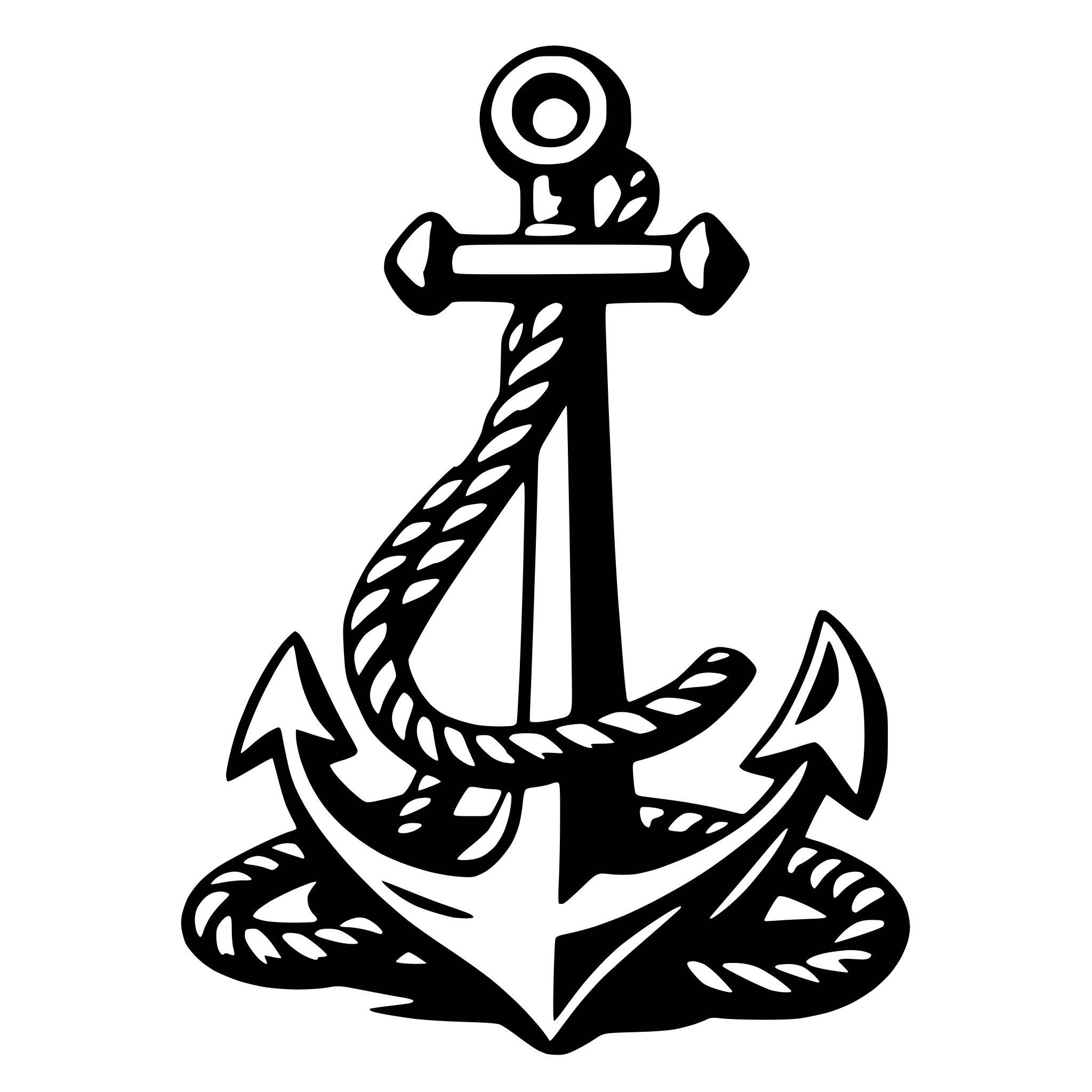 The SVG depicts a classic anchor design. The anchor is composed of a vertical shank with a curved, pointed tip at the top, which is the part that would be driven into the ground. The shank is connected to a horizontal crossbar, which is the part that would be attached to a rope or chain. The anchor is also adorned with a circular ring at the top, which is typically used to attach a rope or chain. The design is simple and iconic, representing the concept of anchoring or securing something in place. 