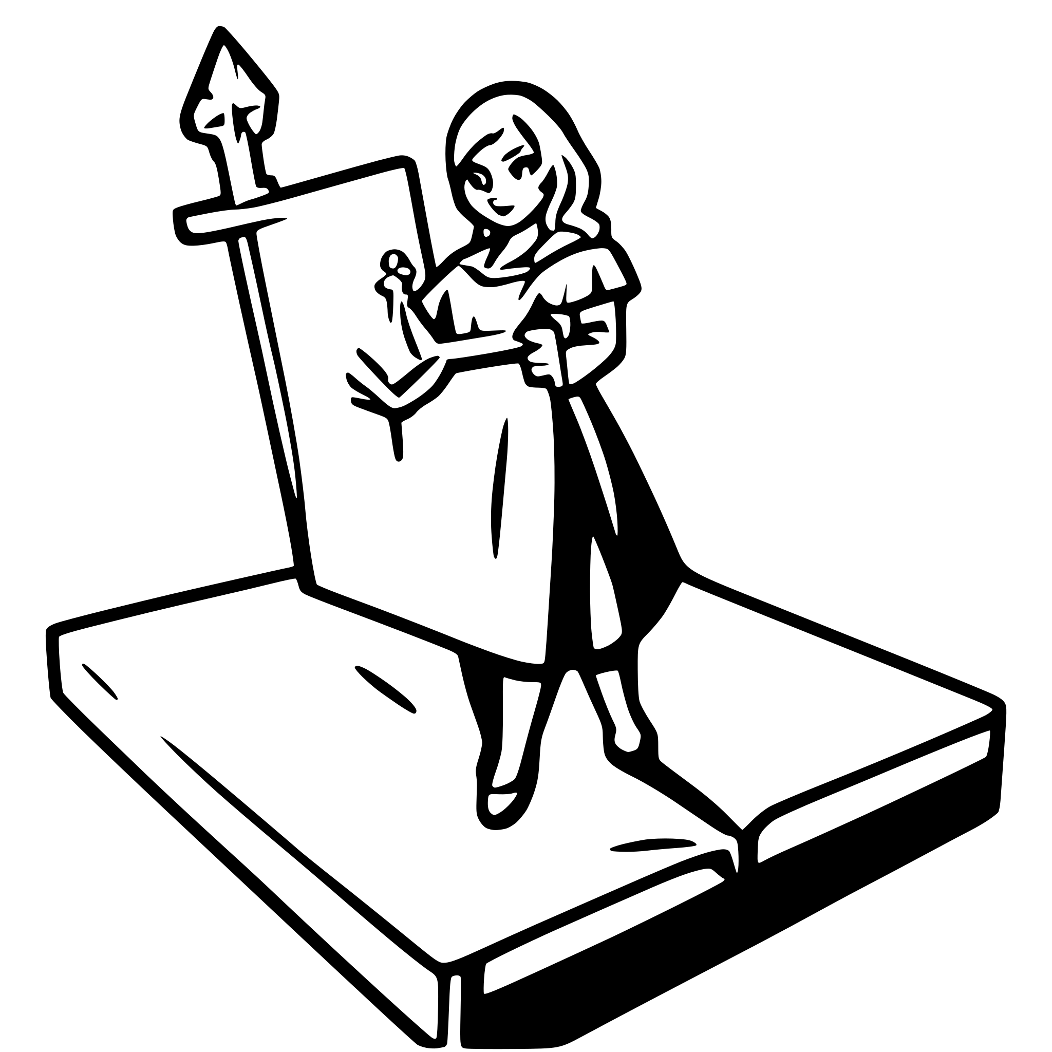 AI-generated SVG of a a heroine holding a sword standing on top of a huge opened book, light like a sun over book