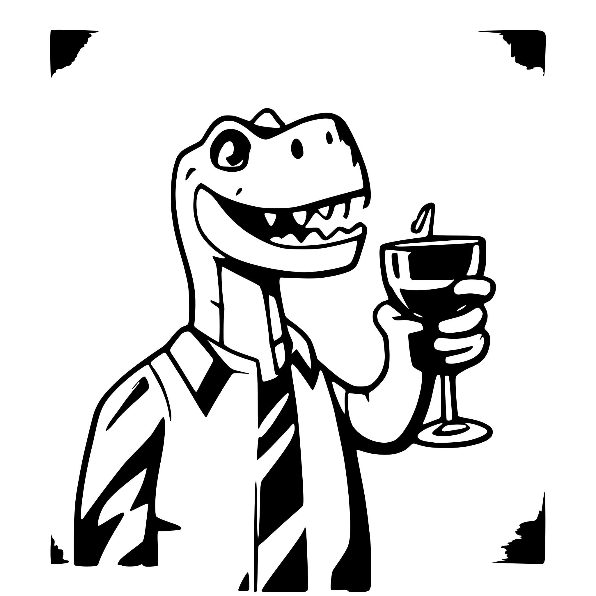 AI-generated SVG of a dinosaur with a glss of wine in the hand
