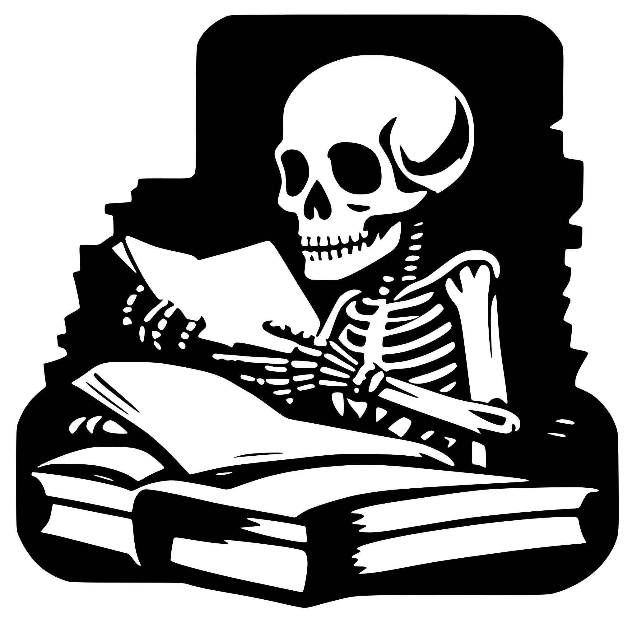 AI-generated SVG of 'skeleton reading a book'