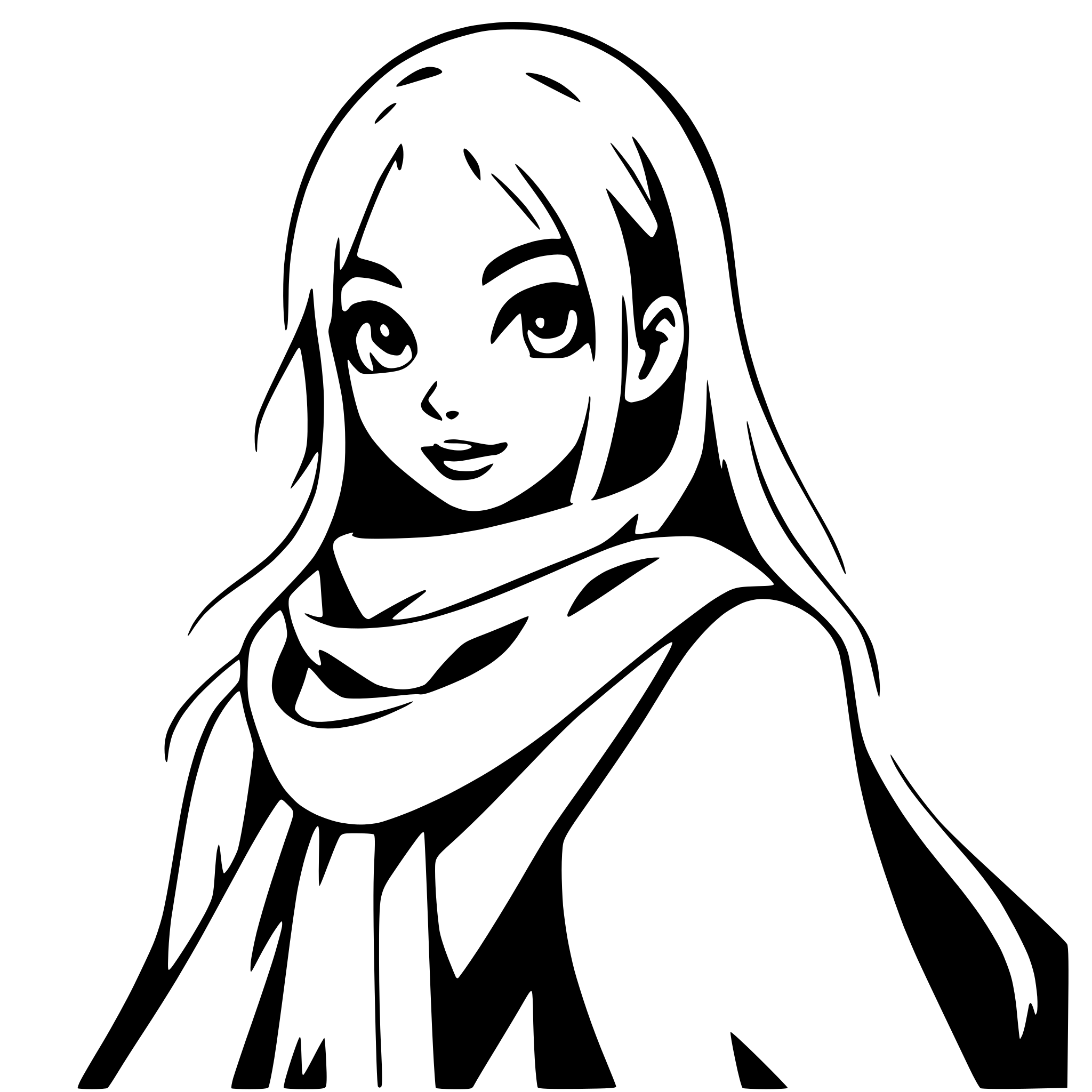 AI-generated SVG of 'girl with flowing scarf'