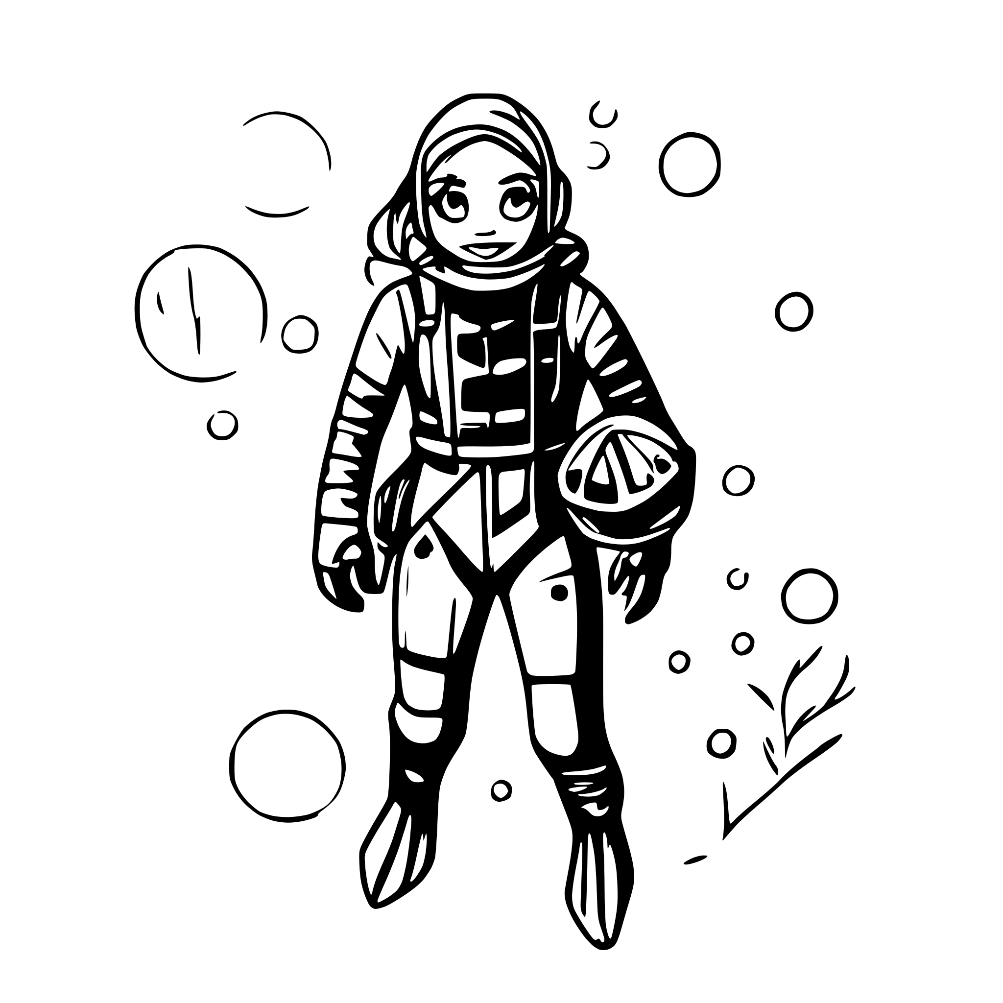 AI-generated SVG of a Female Scubadiver with Fishes and bubbles around her