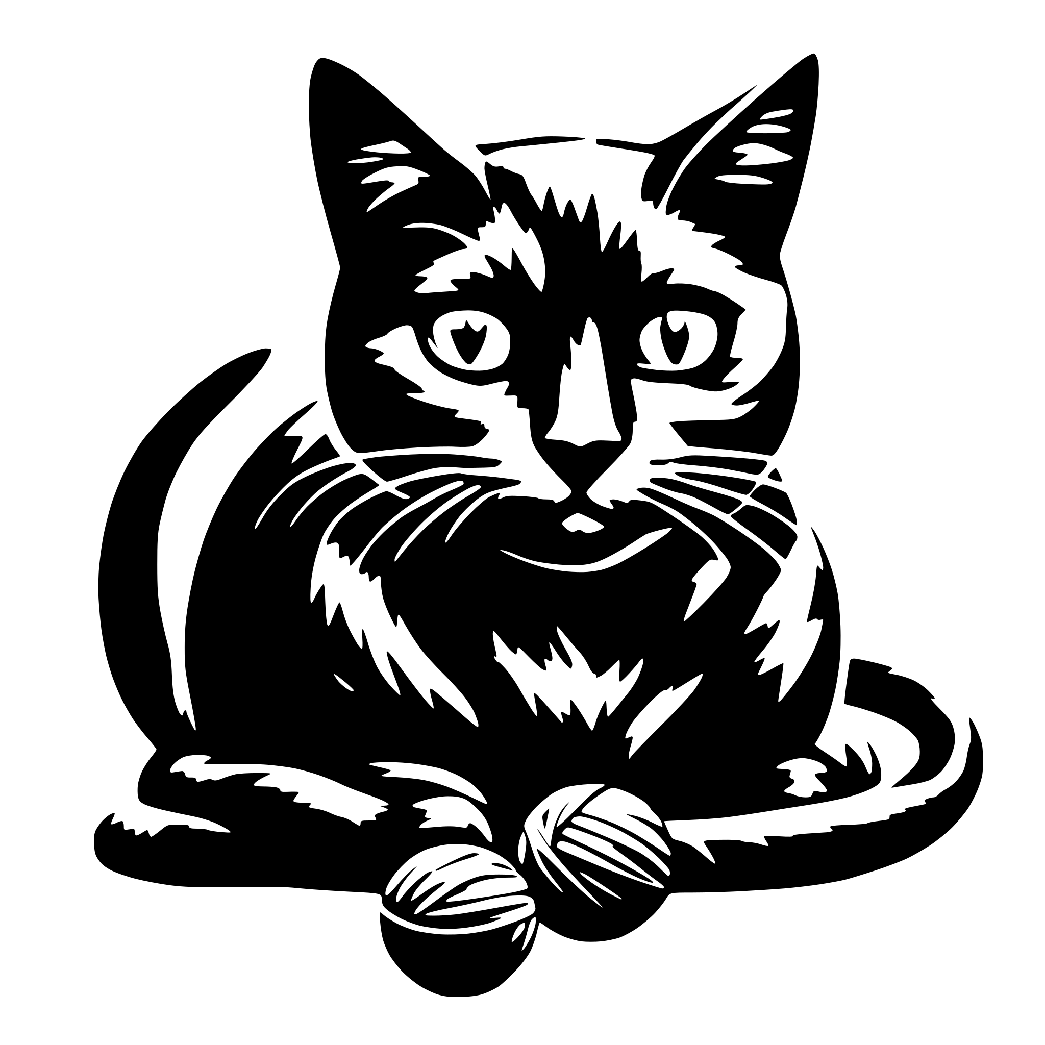 AI-generated SVG of 'lying black cat with yarn ball in front'