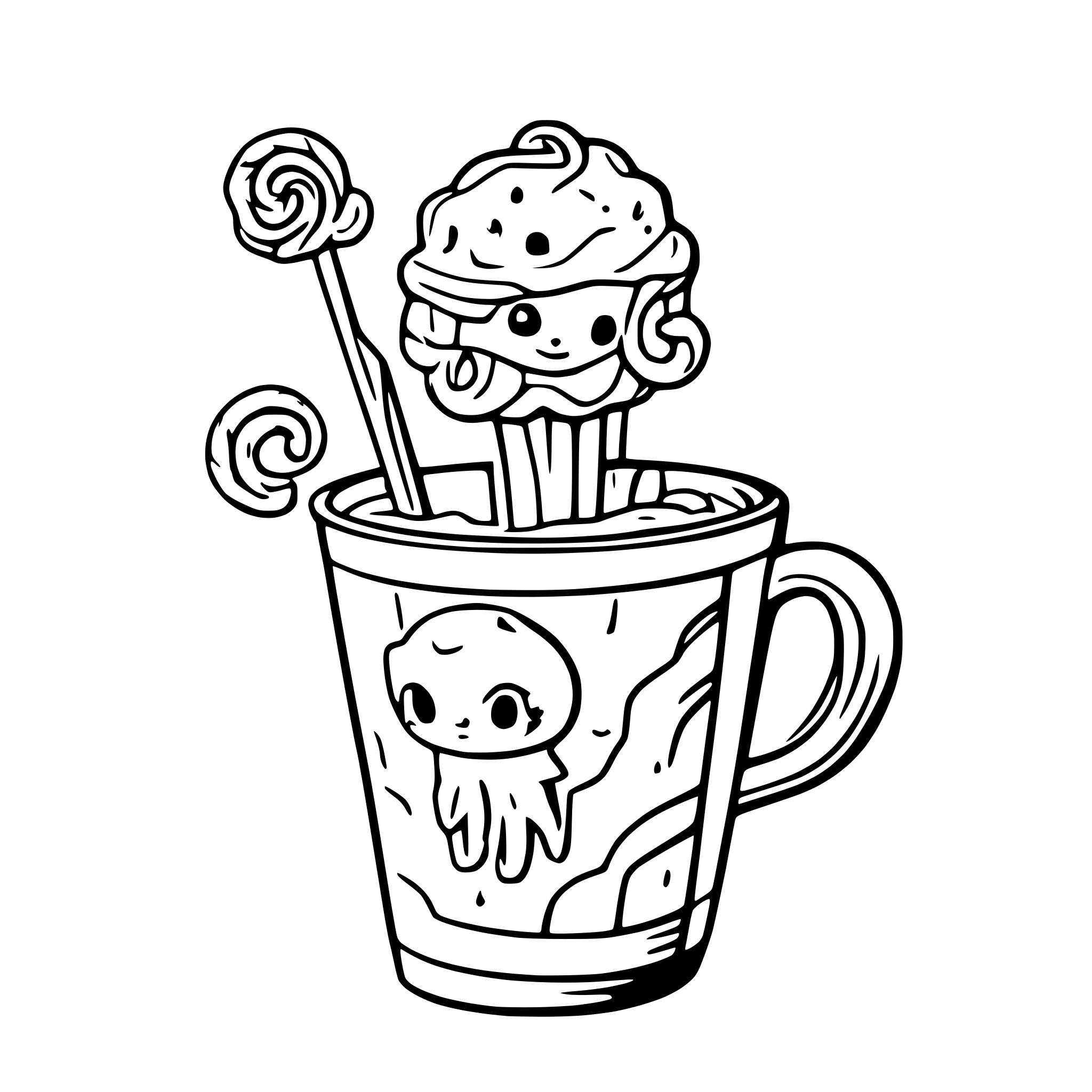 AI-generated SVG of a Nostalgia sun rainbow coffee cup octopus lollipop