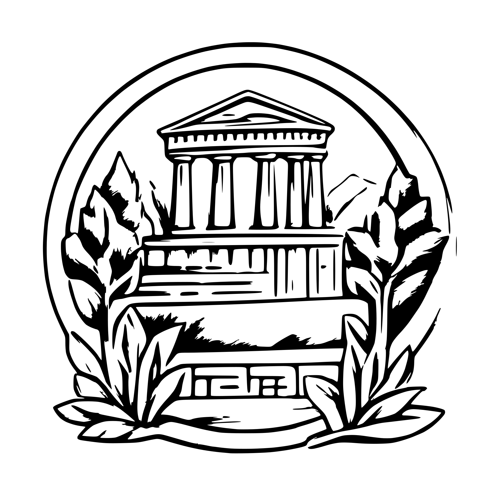 AI-generated SVG of a draw a greek temple in the foreground with a laurel wreath and olive trees in the background as a logo for a farm producing Sicilian extra virgin olive oil