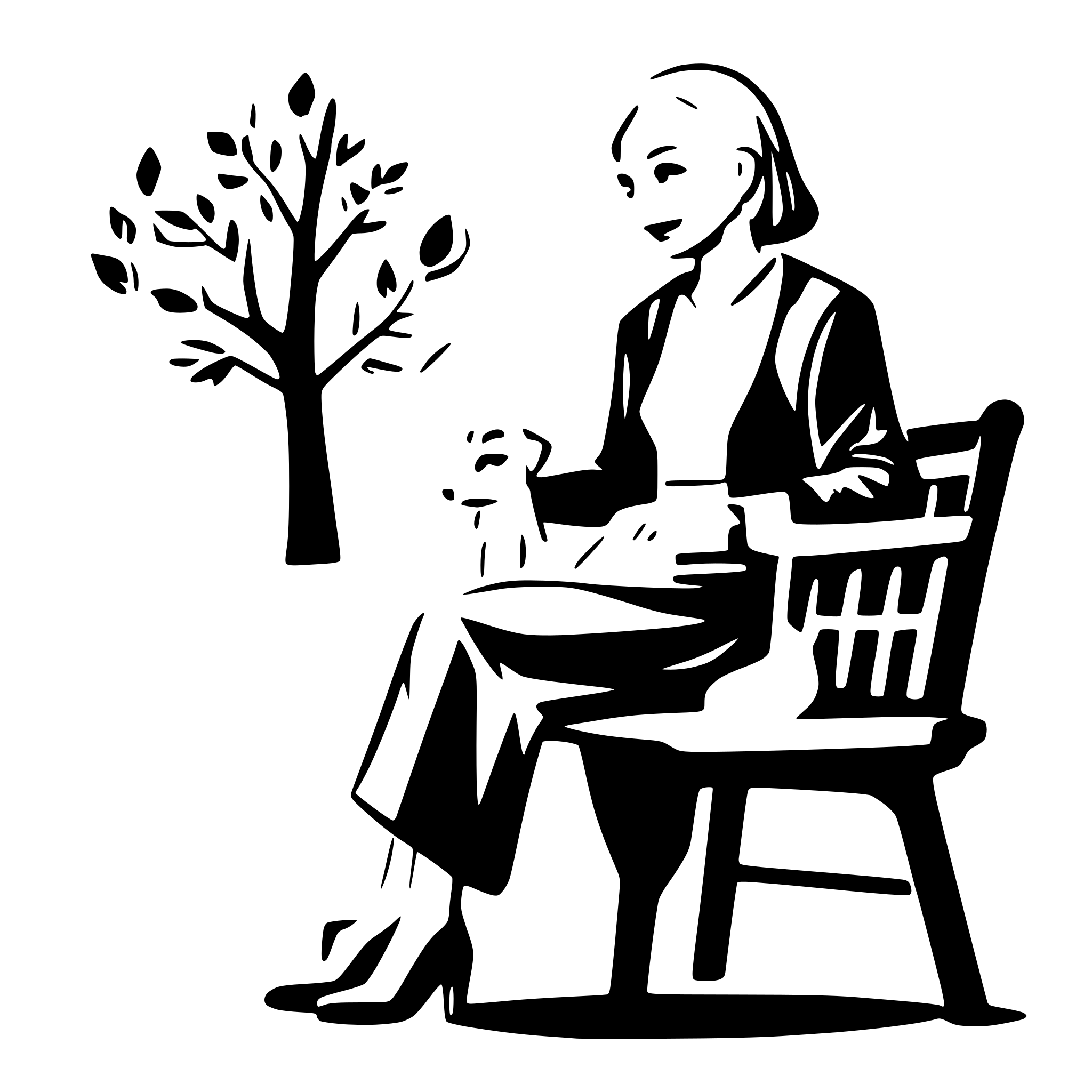 AI-generated SVG of a An old lady seated on a bench with a dog next to her
