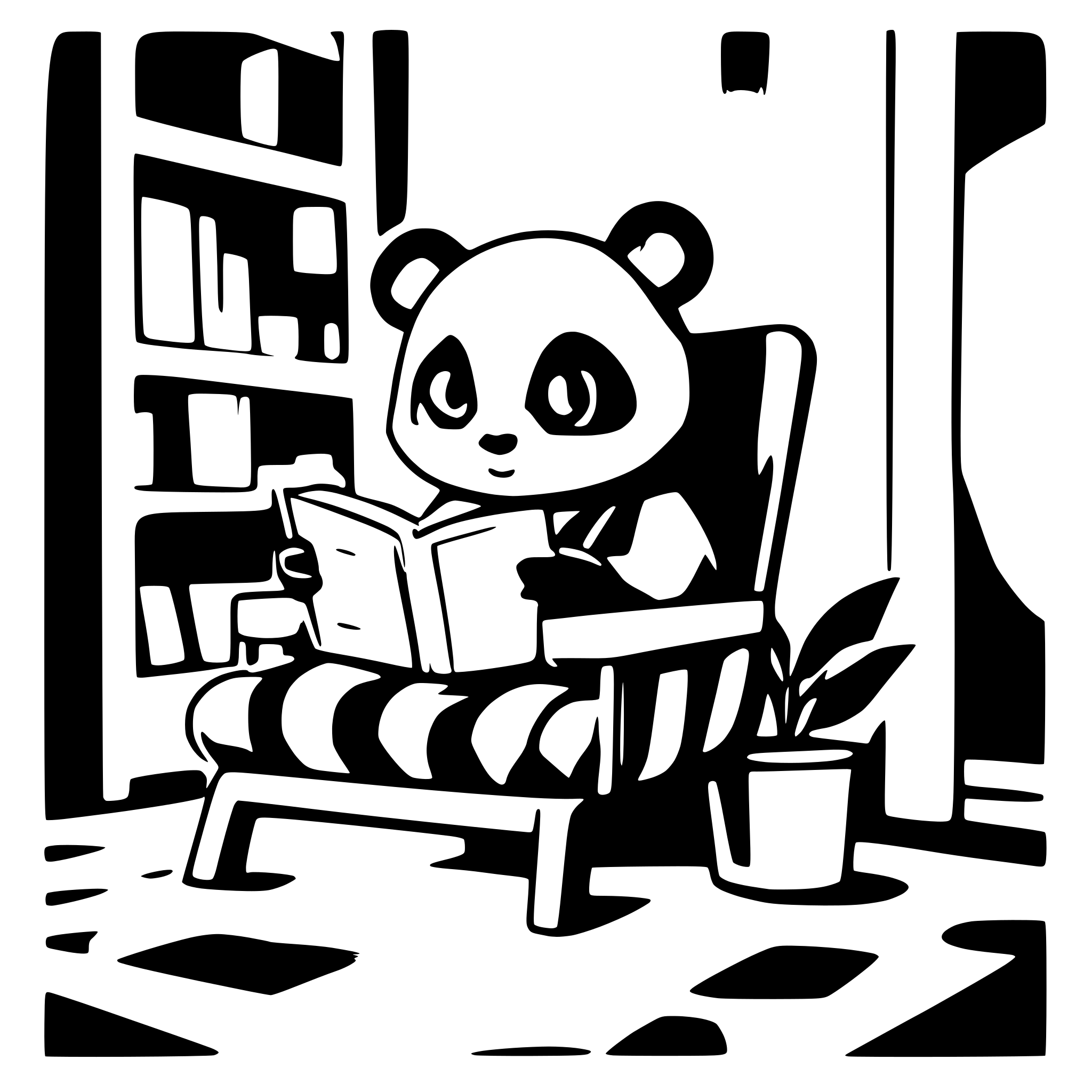 AI-generated SVG of a a panda, sit on a chair, reading a very big book