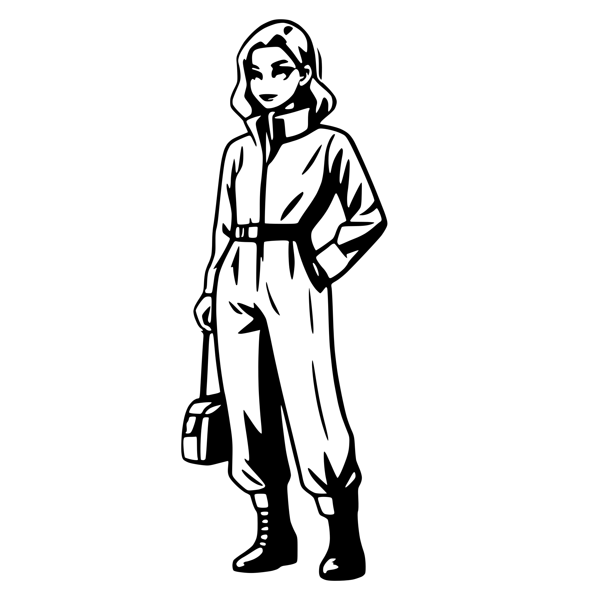 AI-generated SVG of a young woman wearing a futuristic grey jumpsuit AI-generated SVG of a young woman wearing a futuristic grey jumpsuit