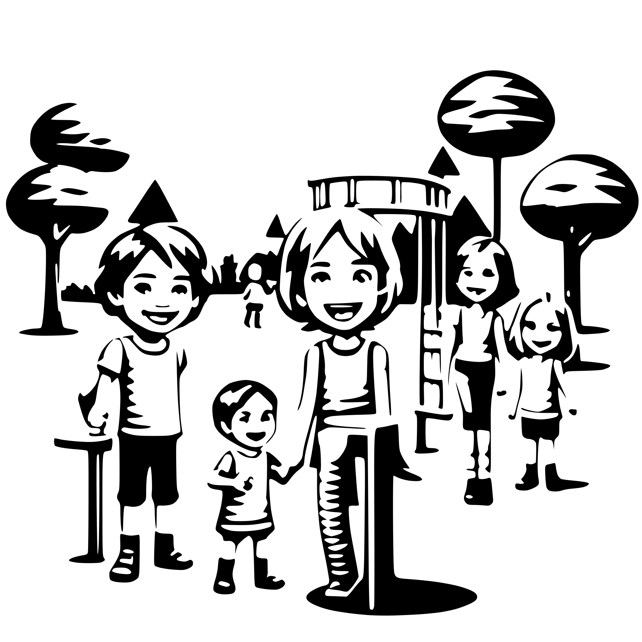 AI-generated SVG of a many children with smiling face paying on the playground
