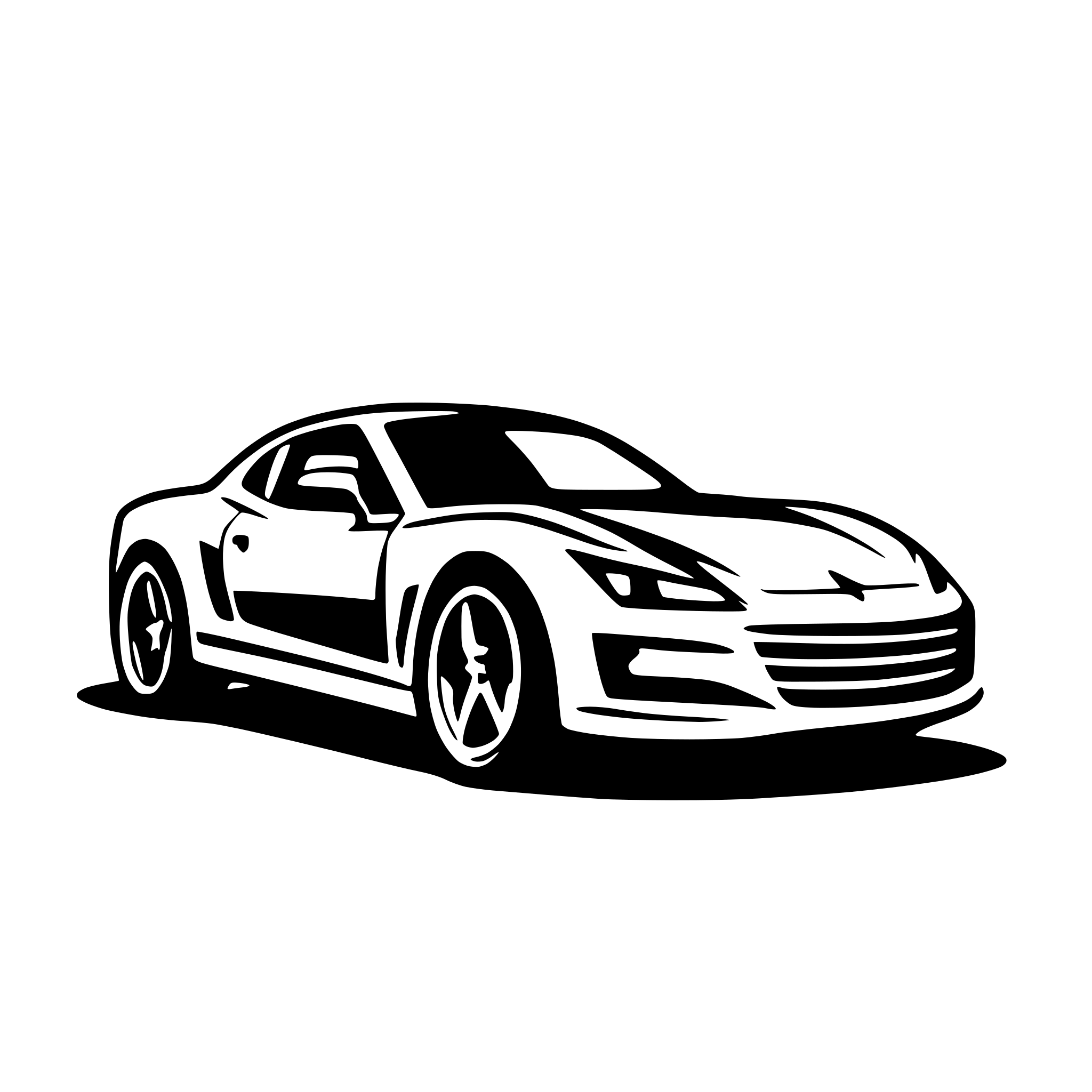 AI-generated SVG of a A sleek, modern logo design featuring the outer silhouette only of a generic sports car with sharp, flowing lines (inspired by Corvette but not directly replicating it).