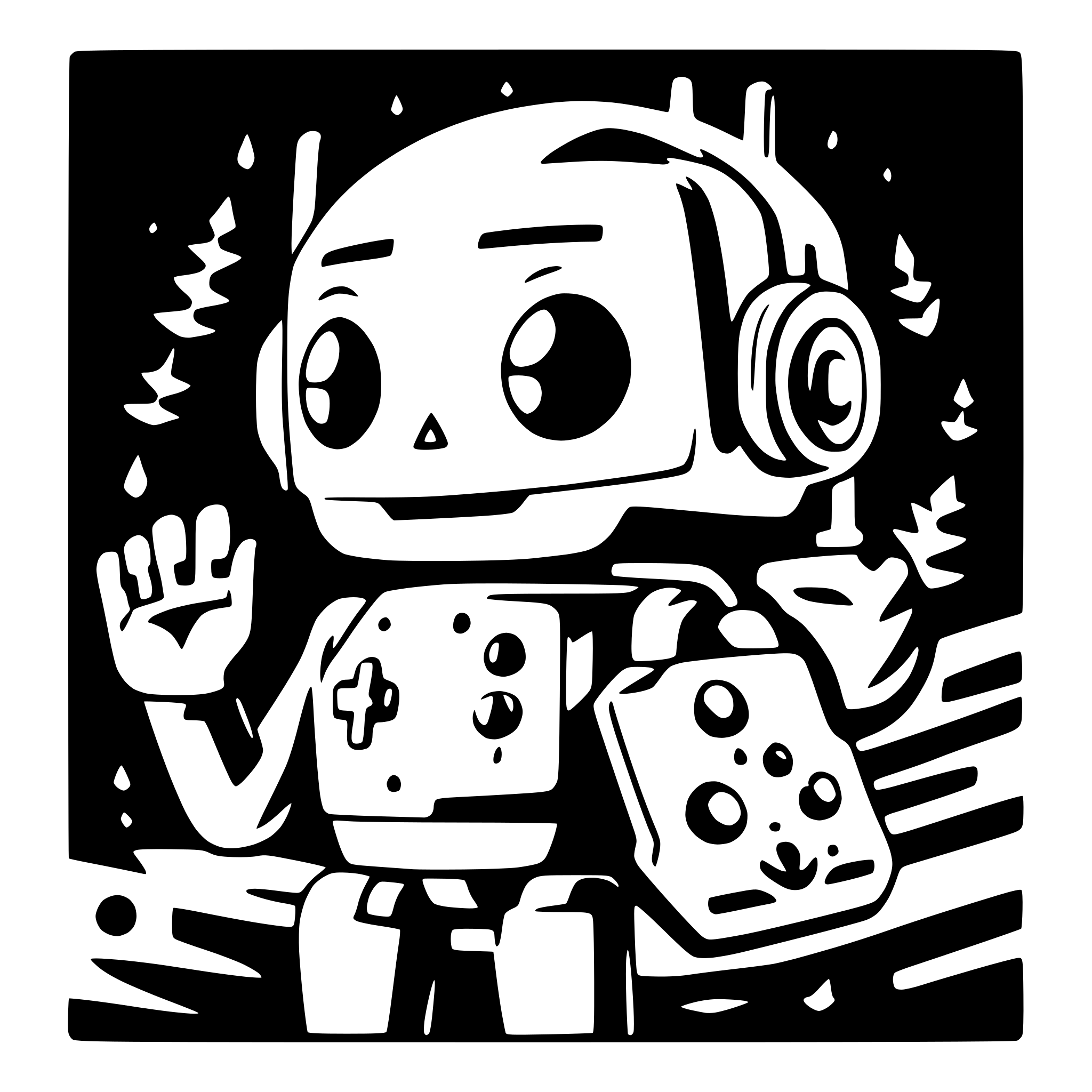 AI-generated SVG of a a little robot holding a controller playing games