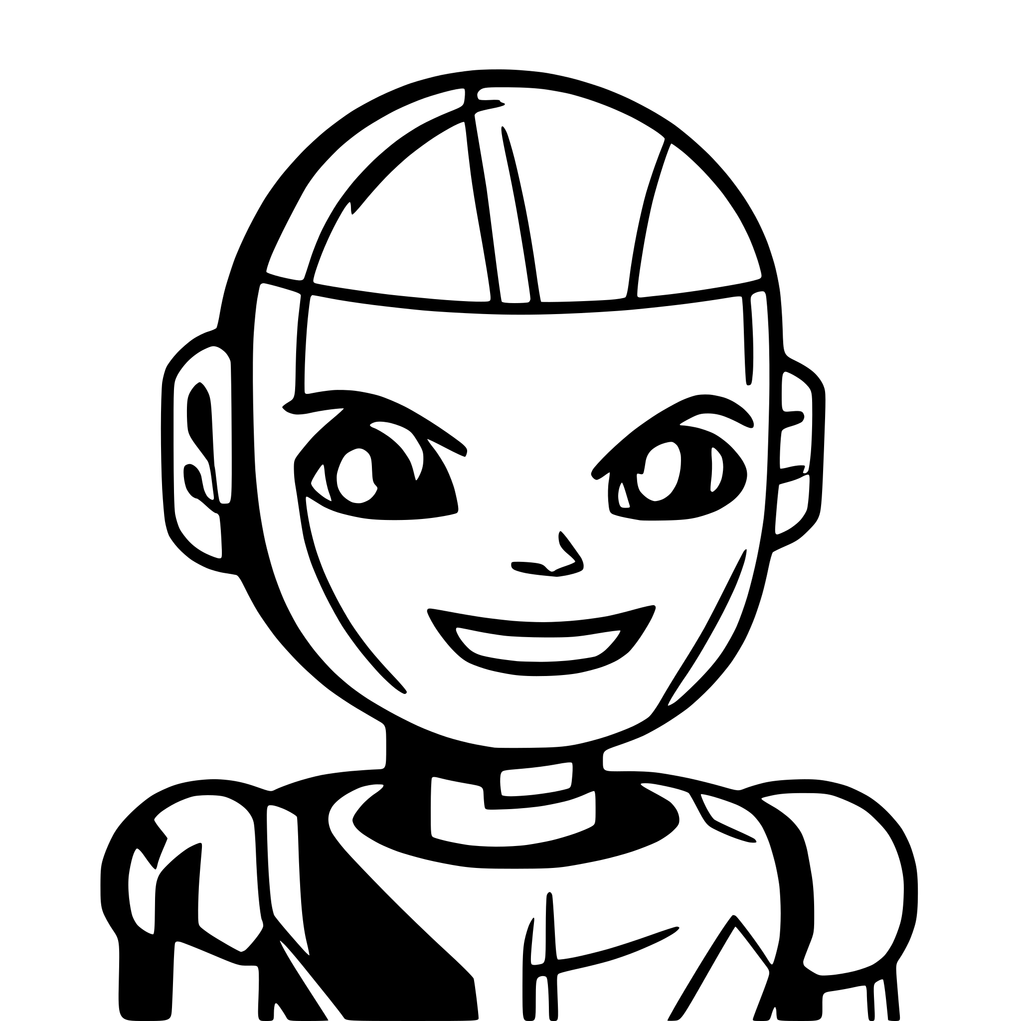 AI-generated SVG of a Create a robot head that looks cheerful, he is going to be an assistant that changes its colors, make him smiling slightly
