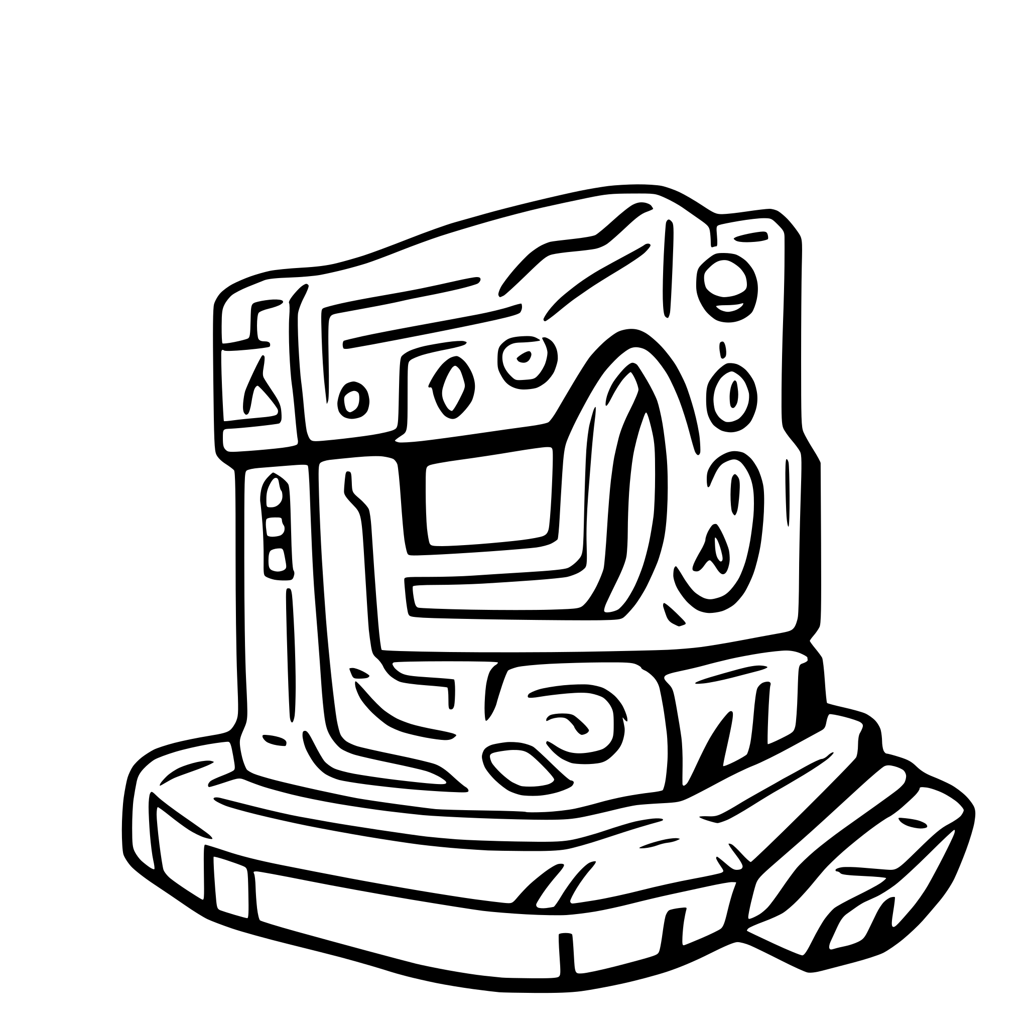 AI-generated SVG of a The Yupa inscription made of stone, featuring ancient writings and clear carvings, surrounded by green plants
