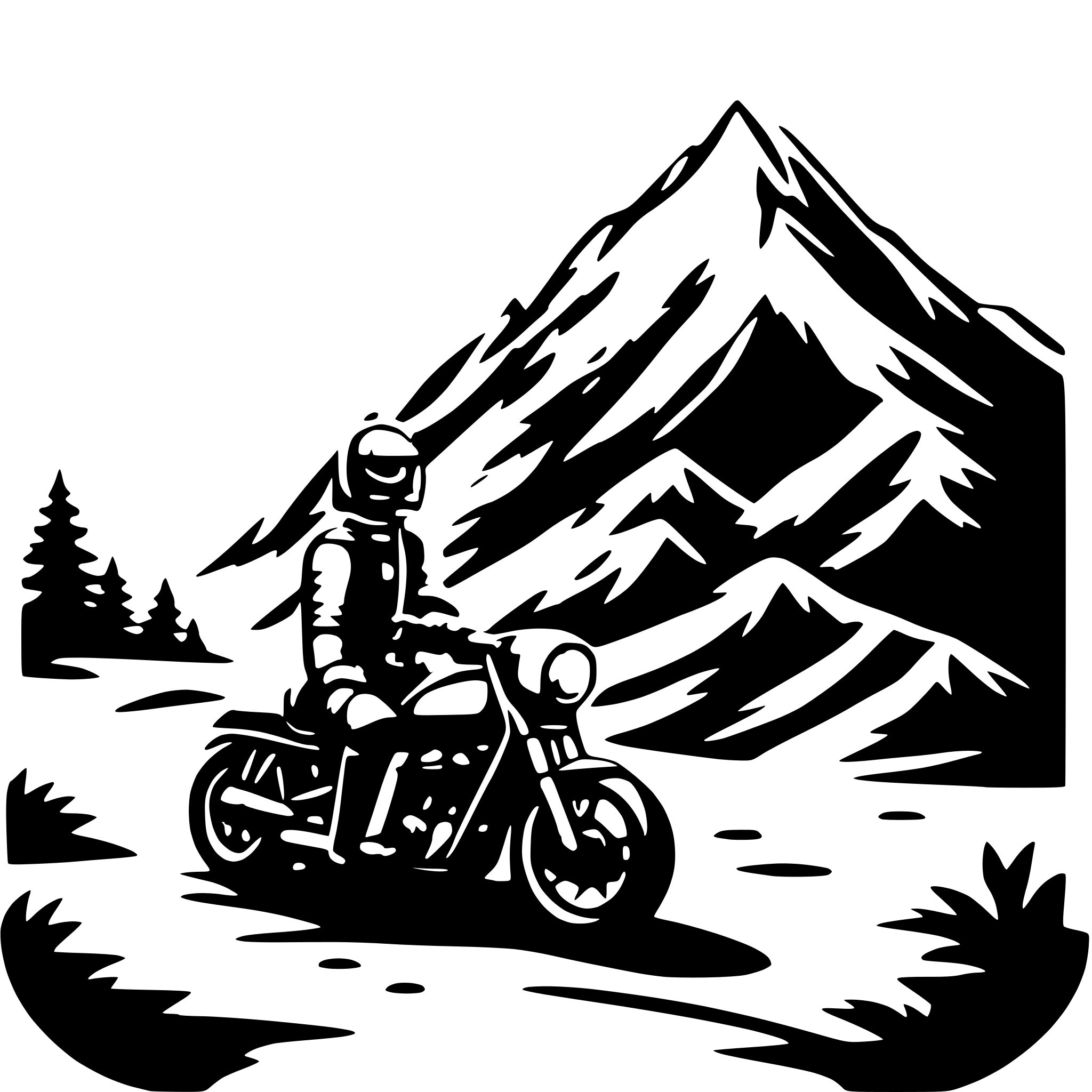 AI-generated SVG of a stick figure mountain and motorcycle