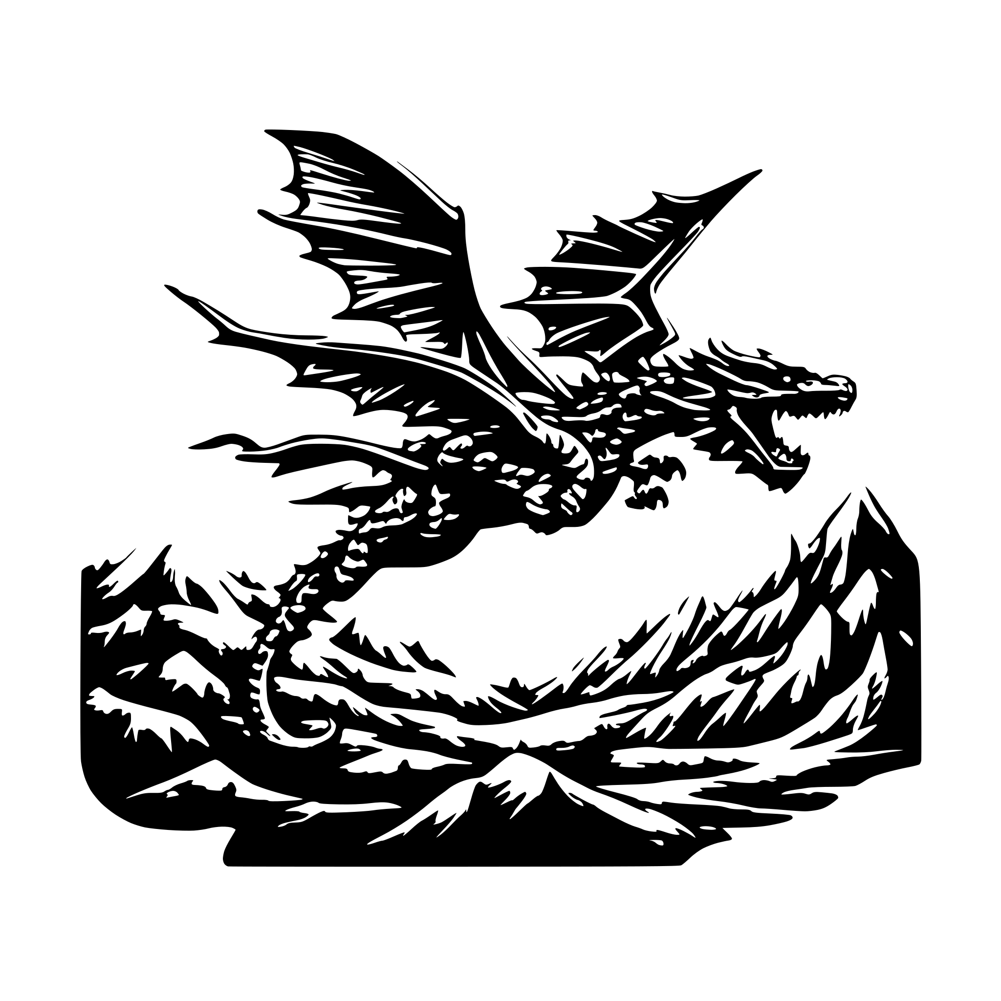 AI-generated SVG of 'flying dragon above mountains'