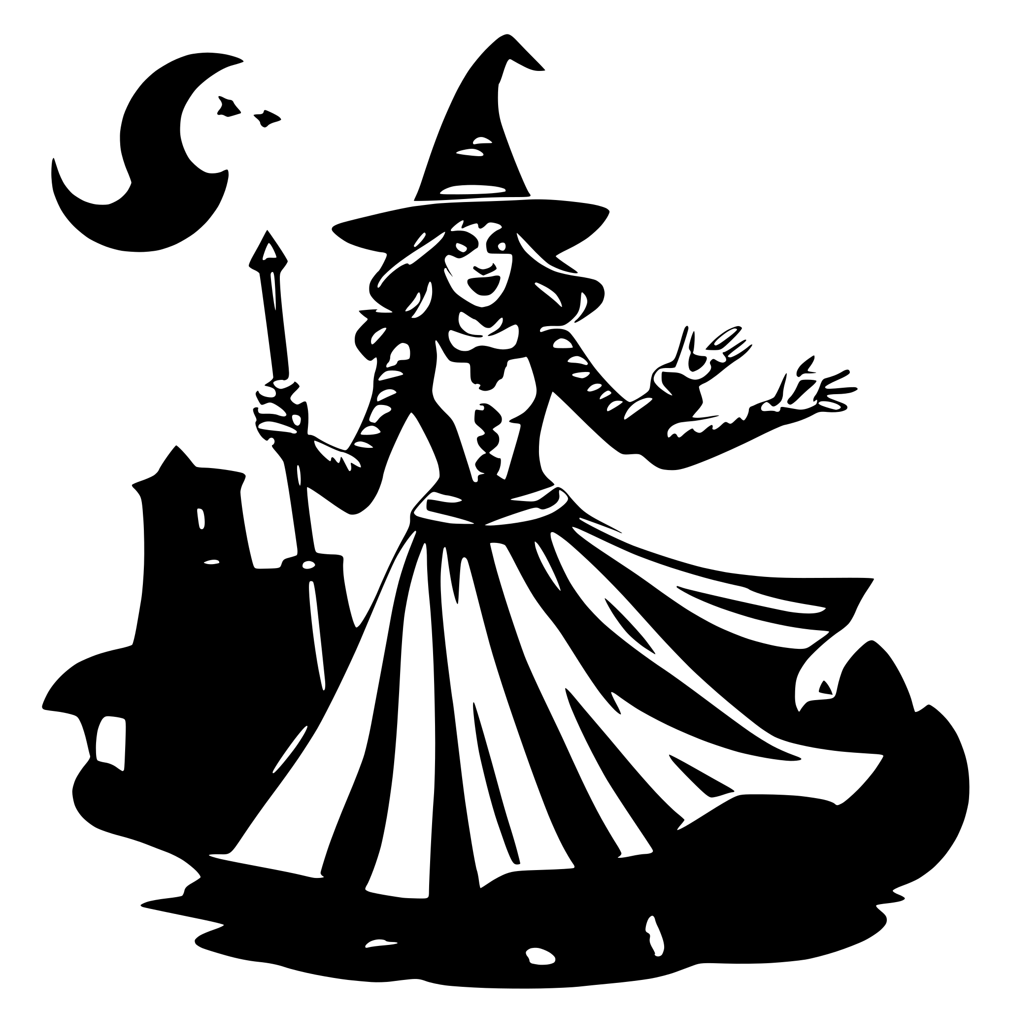 AI-generated SVG of 'Spookey Witch flying on a proom'