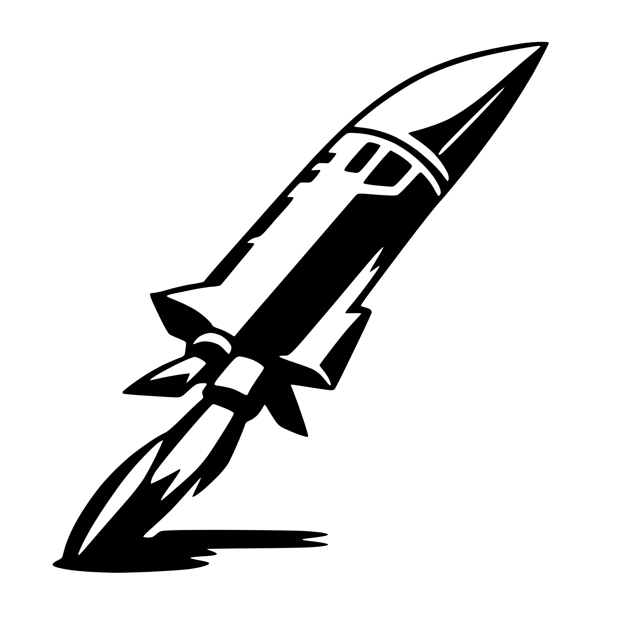 The SVG depicts a stylized rocket with a pointed nose and fins at the base. The rocket is angled diagonally from the bottom left to the top right of the SVG, suggesting motion or launch. The design is simple and uses minimal lines and shapes to convey the rocket's form. There is no interaction between objects as the rocket is the sole focus of the SVG. 