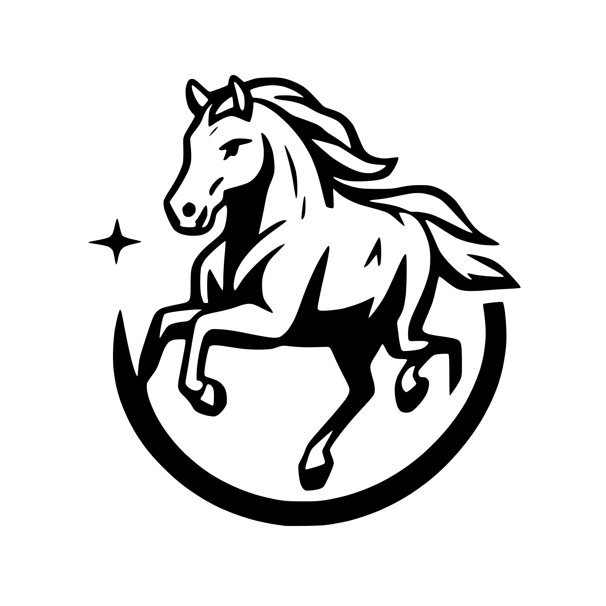 AI-generated SVG of a dynamic running horse and star, simole verctors and lines