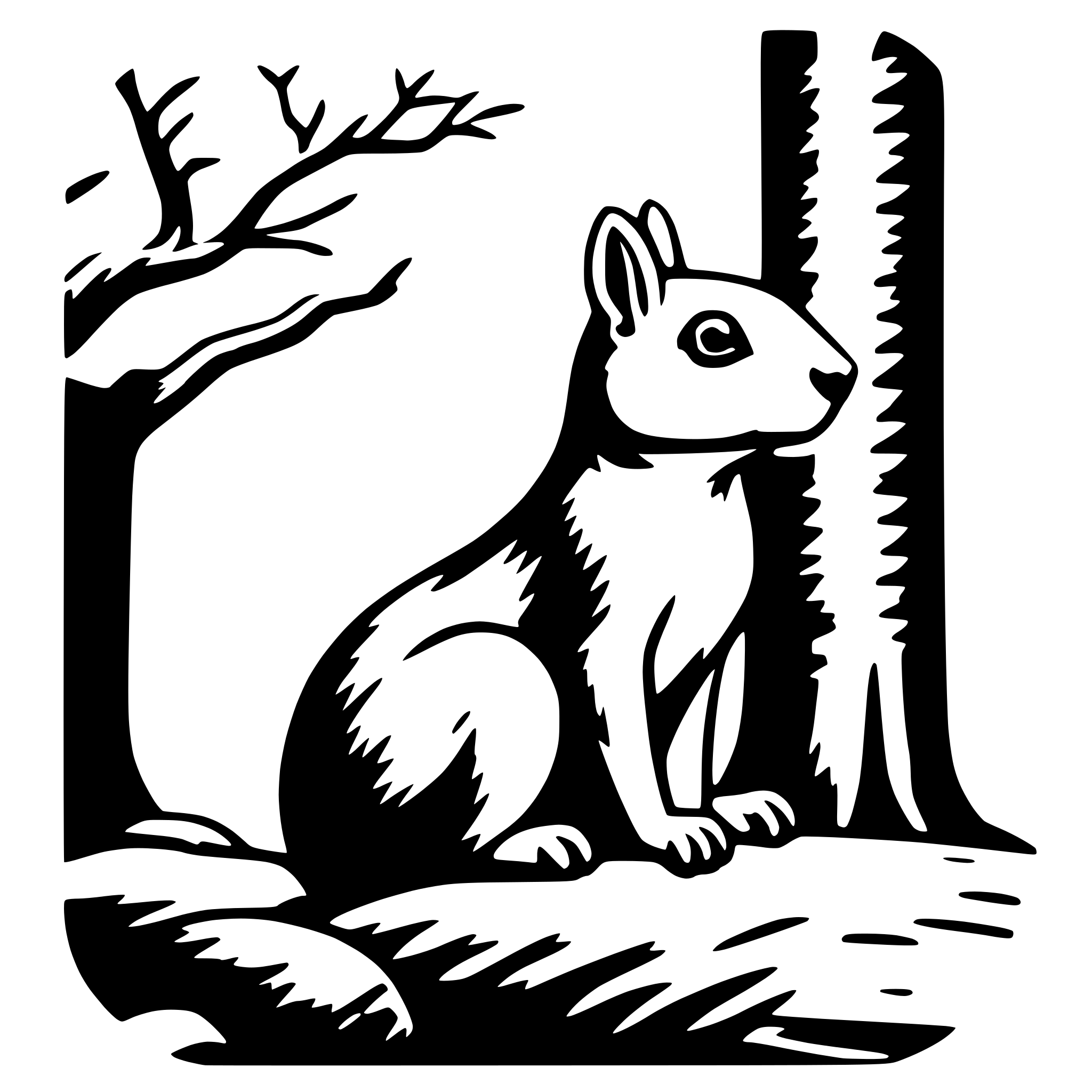 The SVG depicts a stylized, cartoon-like illustration of a white rabbit sitting on a rock. The rabbit is facing the viewer with a neutral expression. Behind the rabbit, there is a simple, abstract representation of a tree with a few branches and a trunk. The background is plain and does not provide any additional context or details. The rabbit and the tree are the main objects in the SVG, and there is no interaction between them; they are positioned next to each other, with the rabbit in the foreground and the tree in the background. 