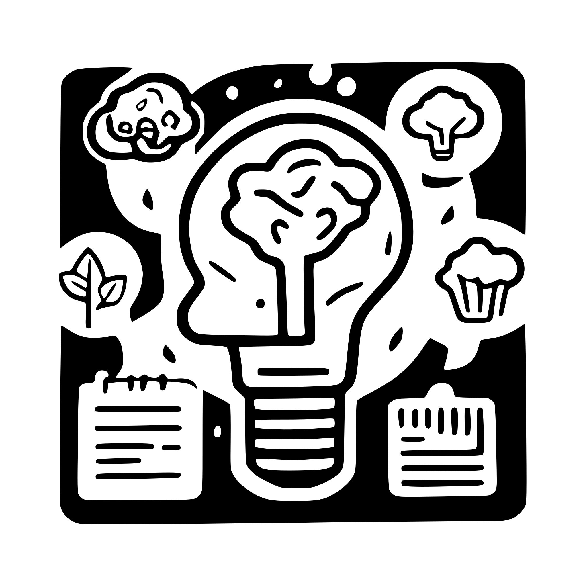 AI-generated SVG of a include sketches of thought bubbles containing icons like lightbulbs, charts, or graphs to represent brainstorming and planning.