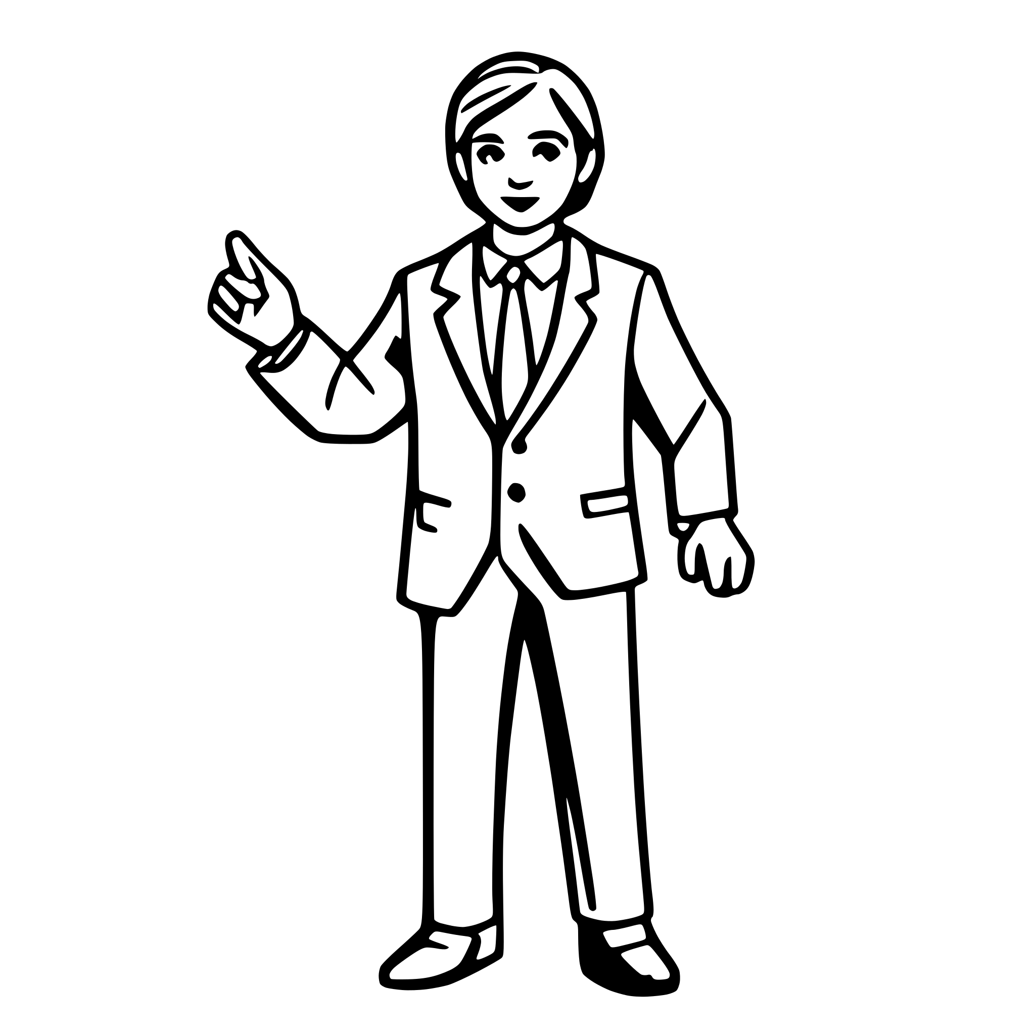 AI-generated SVG of a Outline of a man in a suite standing pointing to an imaginary white board. Just the outline. CAD person.