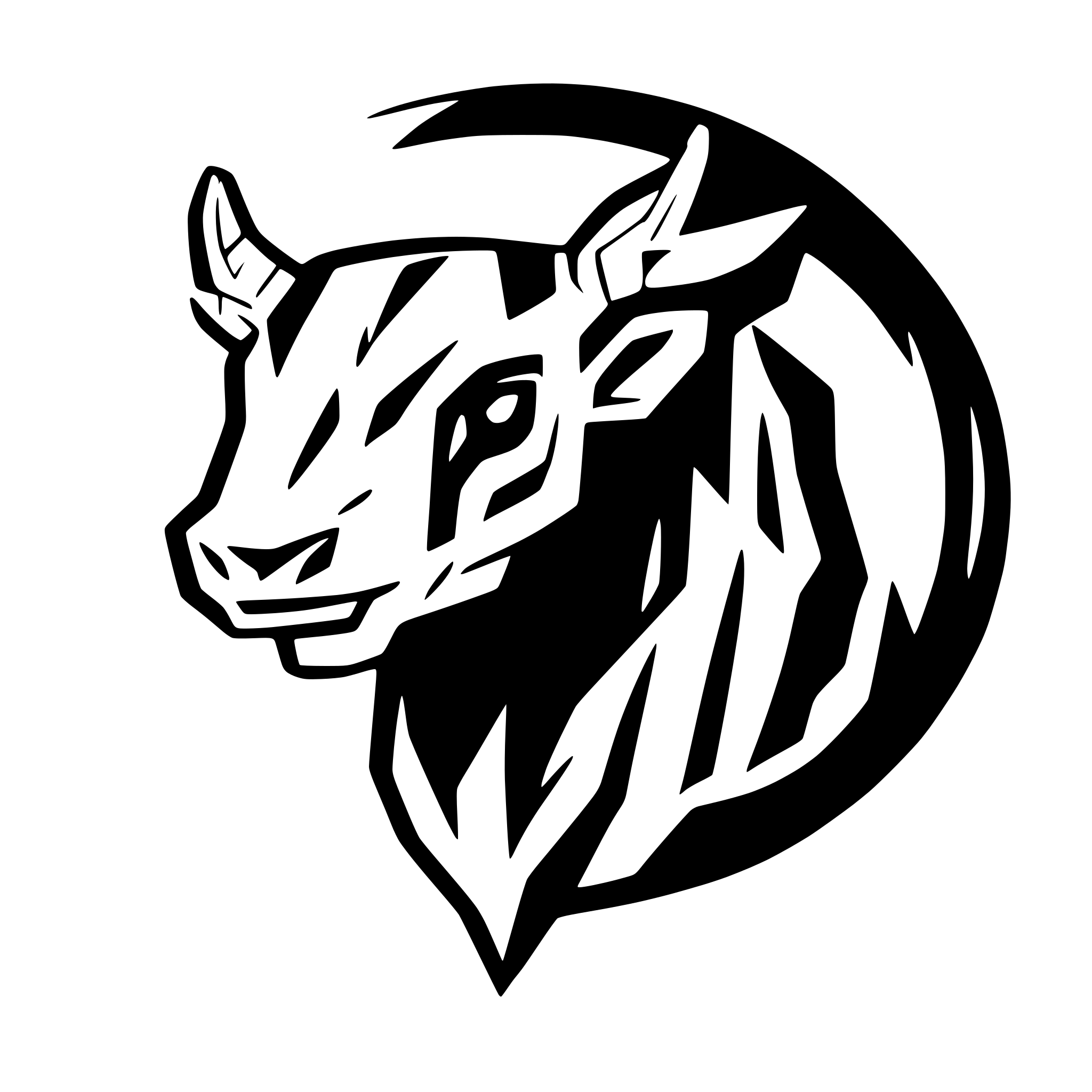 AI-generated SVG of a Stylized bull, black and white on transparent background, in anime Sci fi style